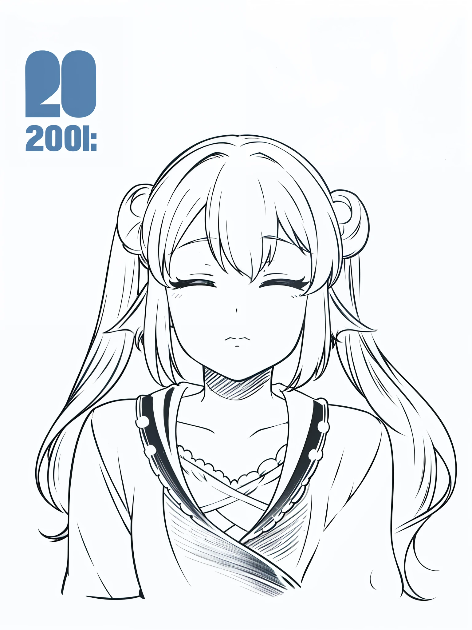 (1girl,20 years old),solo,long hair,white hair,fish ears,twintails,fear expression,(white background,line drawing),from front,closed eyes,separated lips