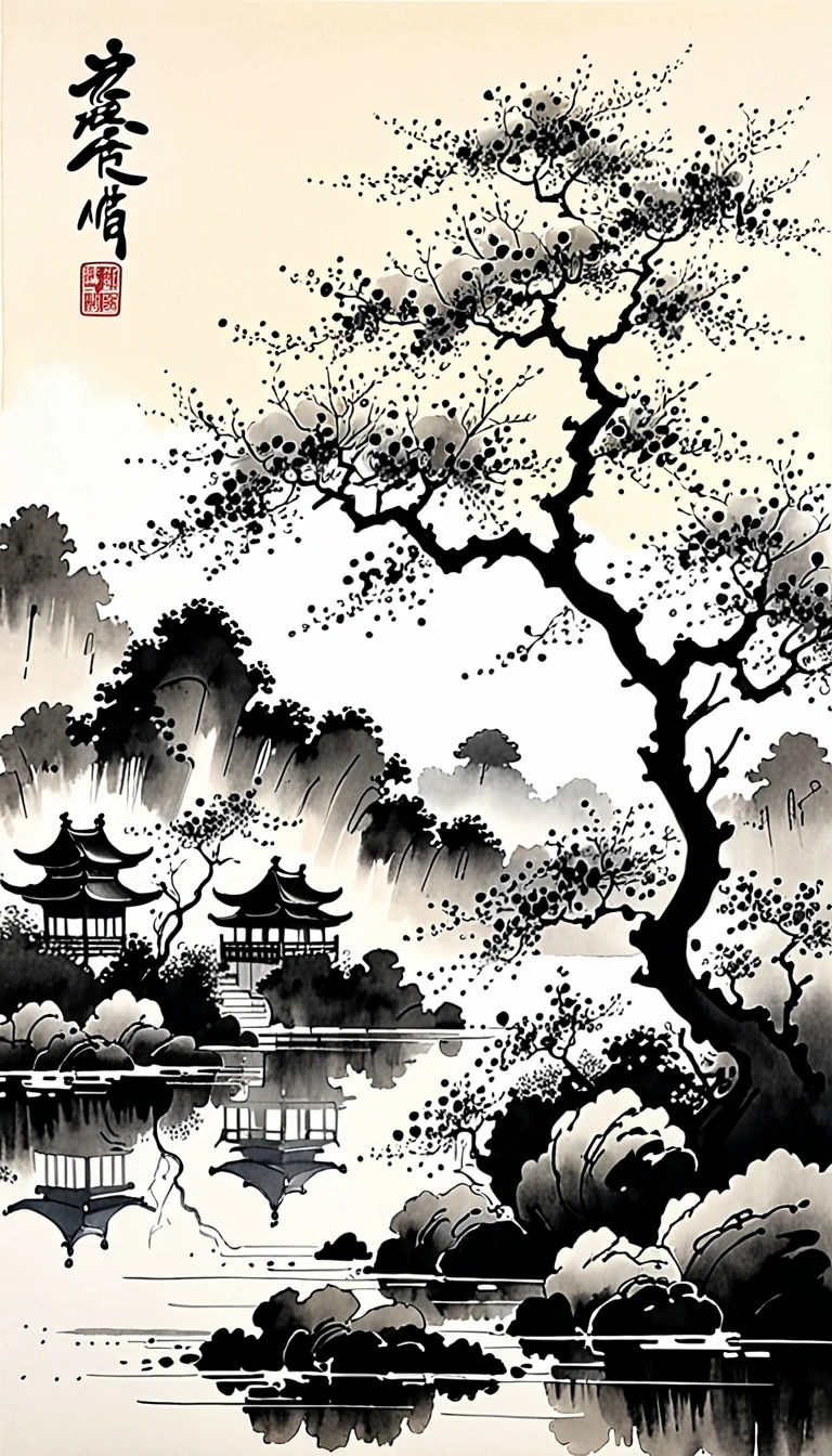 (abstract ink painting:1.5),author:Wu Guanzhong,author:Wu Guanzhong,