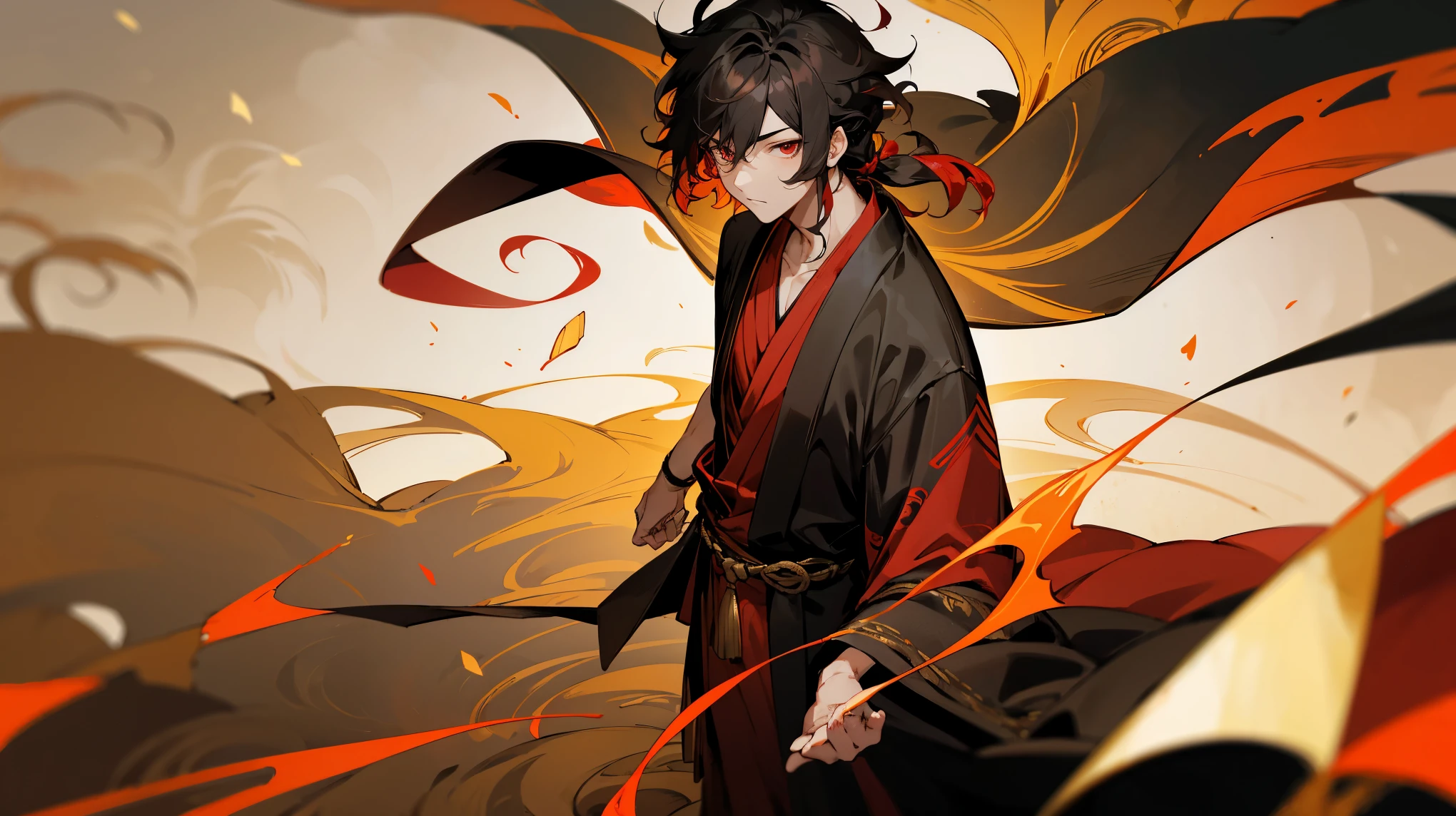 Chinese style, Chinese mythology, cyberpunk, ink painting, mash-up, 1boy --auto --s2