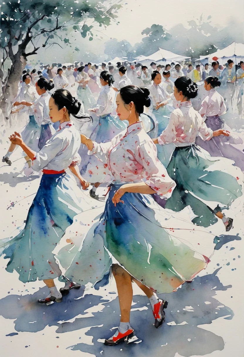 Dancer, dancing, by Wu Guanzhong, full body, cinematic still, (best quality, masterpiece, photorealistic), very aesthetic, perfect composition, intricate details, ultra-detailed, vivid colors