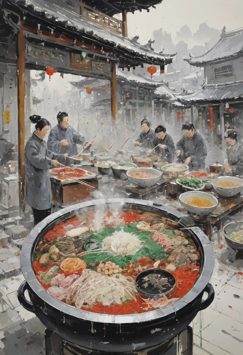 by Wu Guanzhong, Hot Pot, masterpiece, high details, intricate detailed