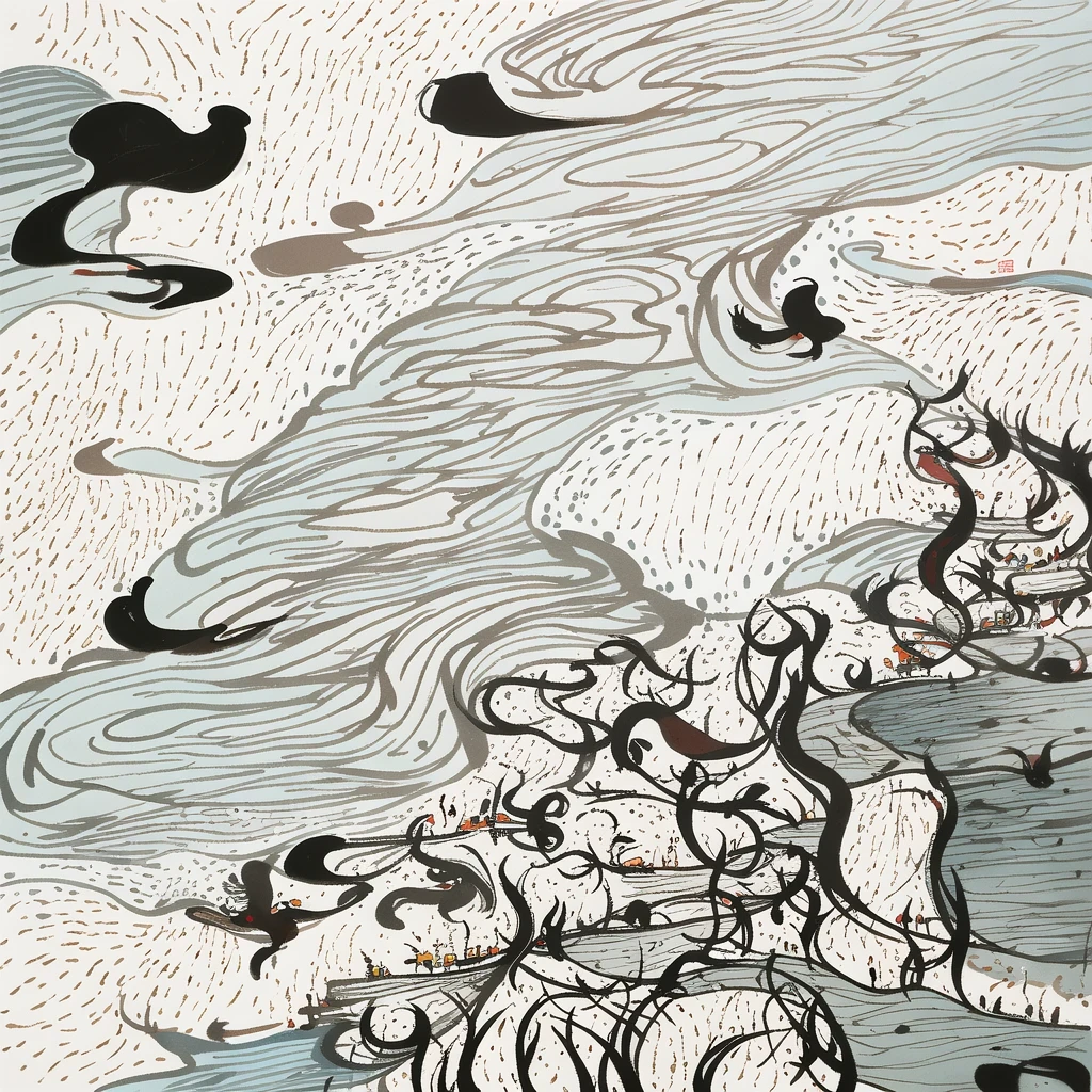 Lijiang River mist and rain,Wu Guanzhong
