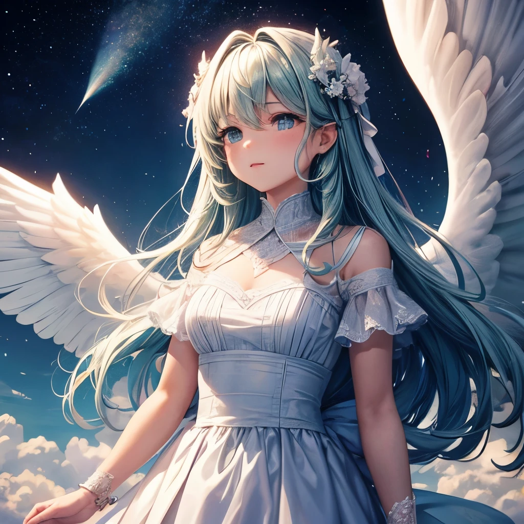 Many angels fly in the sky.,There are a lot of clouds.,High resolution images,There's a comet.