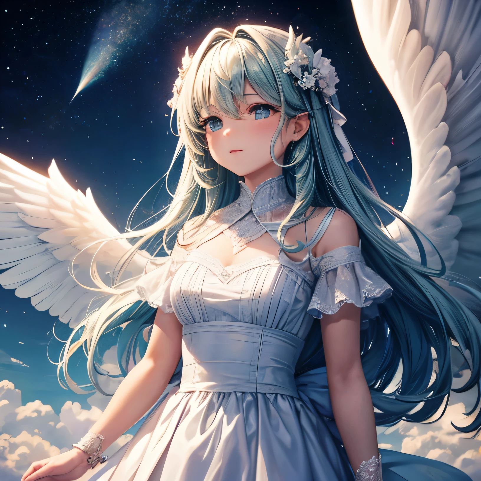 Many angels fly in the sky..,there are a lot of clouds.,High resolution images,there'on a comet.