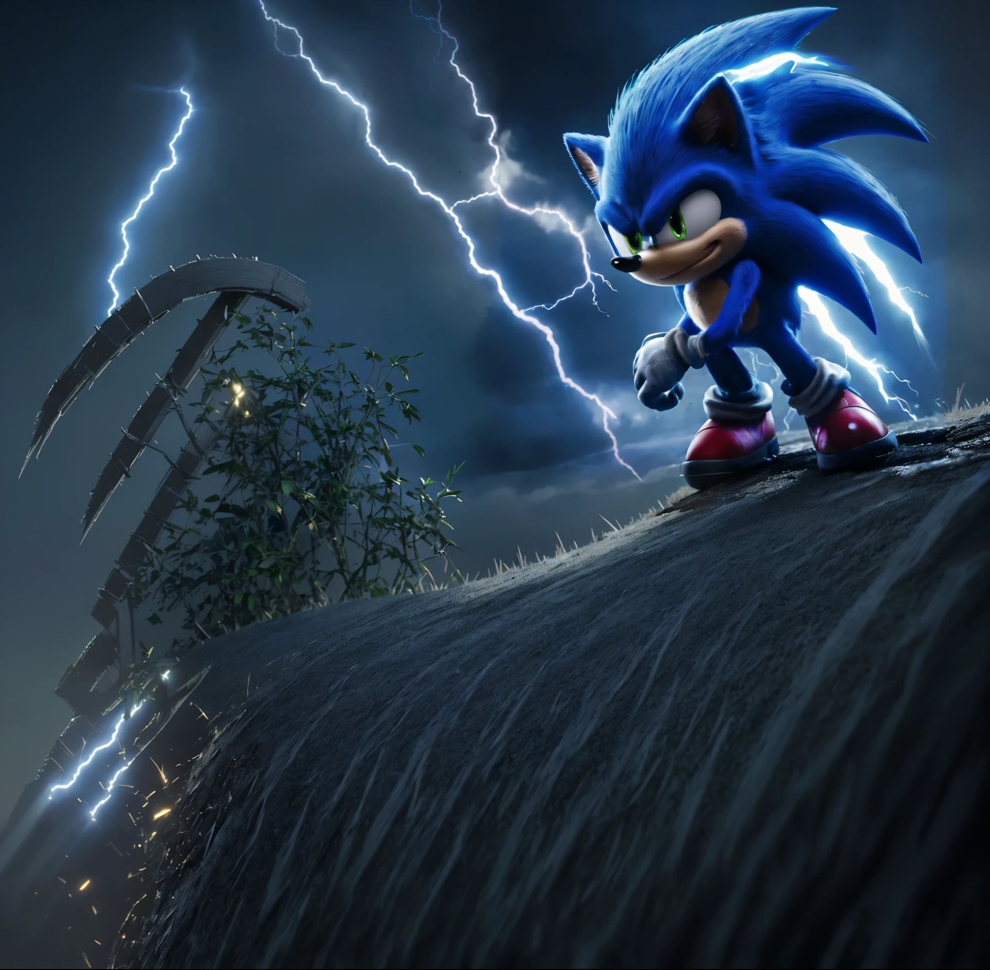 sonic the hedger in a lightning storm, in the new action-movie sonic, sonic the hedgehog, sonic hedgehog, from sonic, sonic power, movie sonic, sonic the hedgehog in a surreal, portrait of sonic the hedgehog, super saiyan sonic movie poster, sonic, sonic the hedgehog illustration, sonic game, sonic looks like he is shocked, sonic oc, sanic