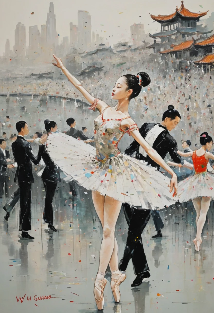 Dancer, dancing, by Wu Guanzhong, full body, cinematic still, (best quality, masterpiece, photorealistic), very aesthetic, perfect composition, intricate details, ultra-detailed, vivid colors