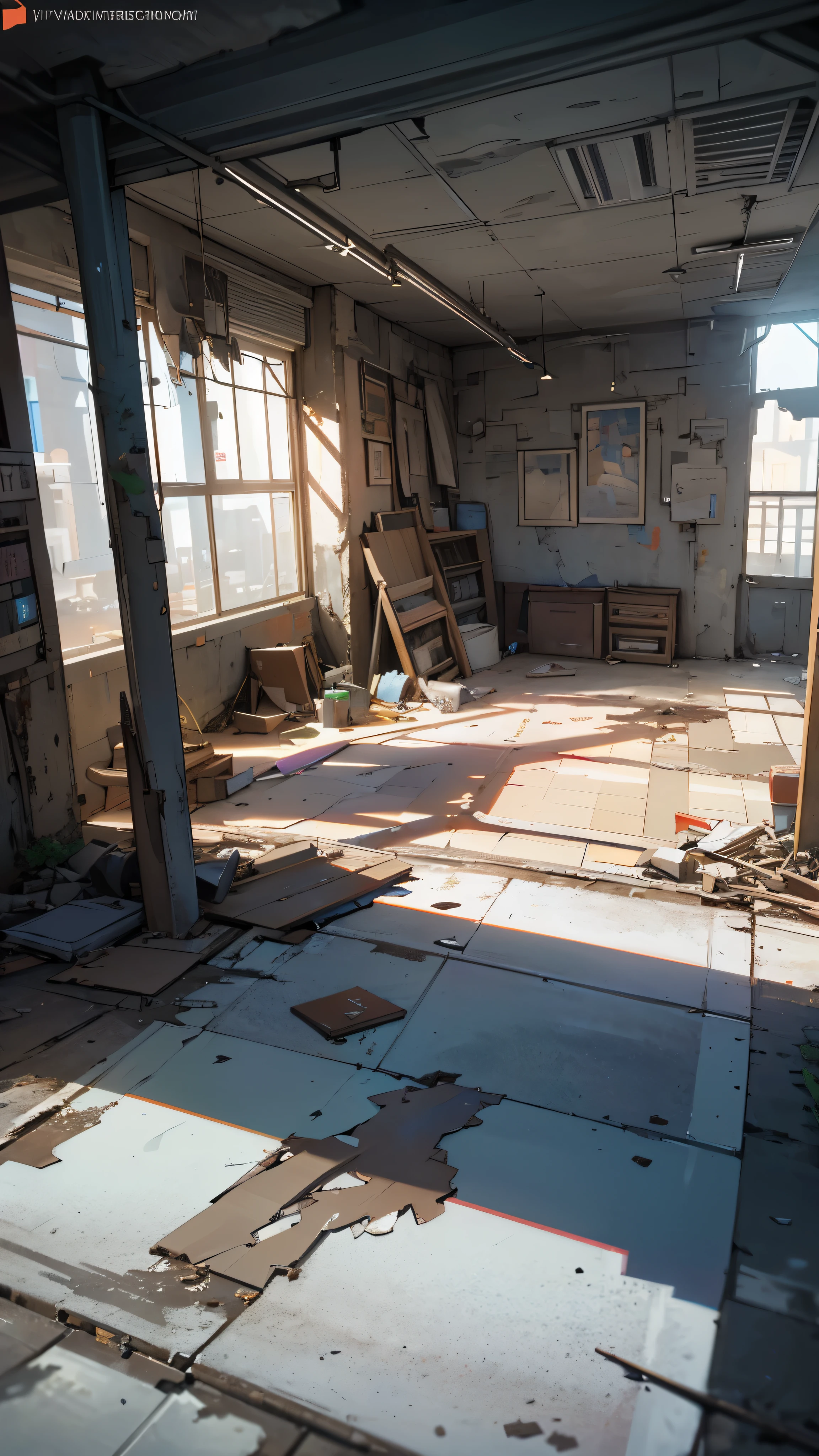 3D Model HD Rendering, Architectural Rendering, Right Angle Isometric View, 45 Degree Angle, (Gray Background), High Detail, Cinematic, Global Illumination, Realistic Lighting, Unreal Engine Rendering, Substance 3D, Octane Rendering, (HDR:1.3), (Cluttered Dilapidated Street Shops, All Over the Floor), Crash, Combat Damage Style, Overgrown