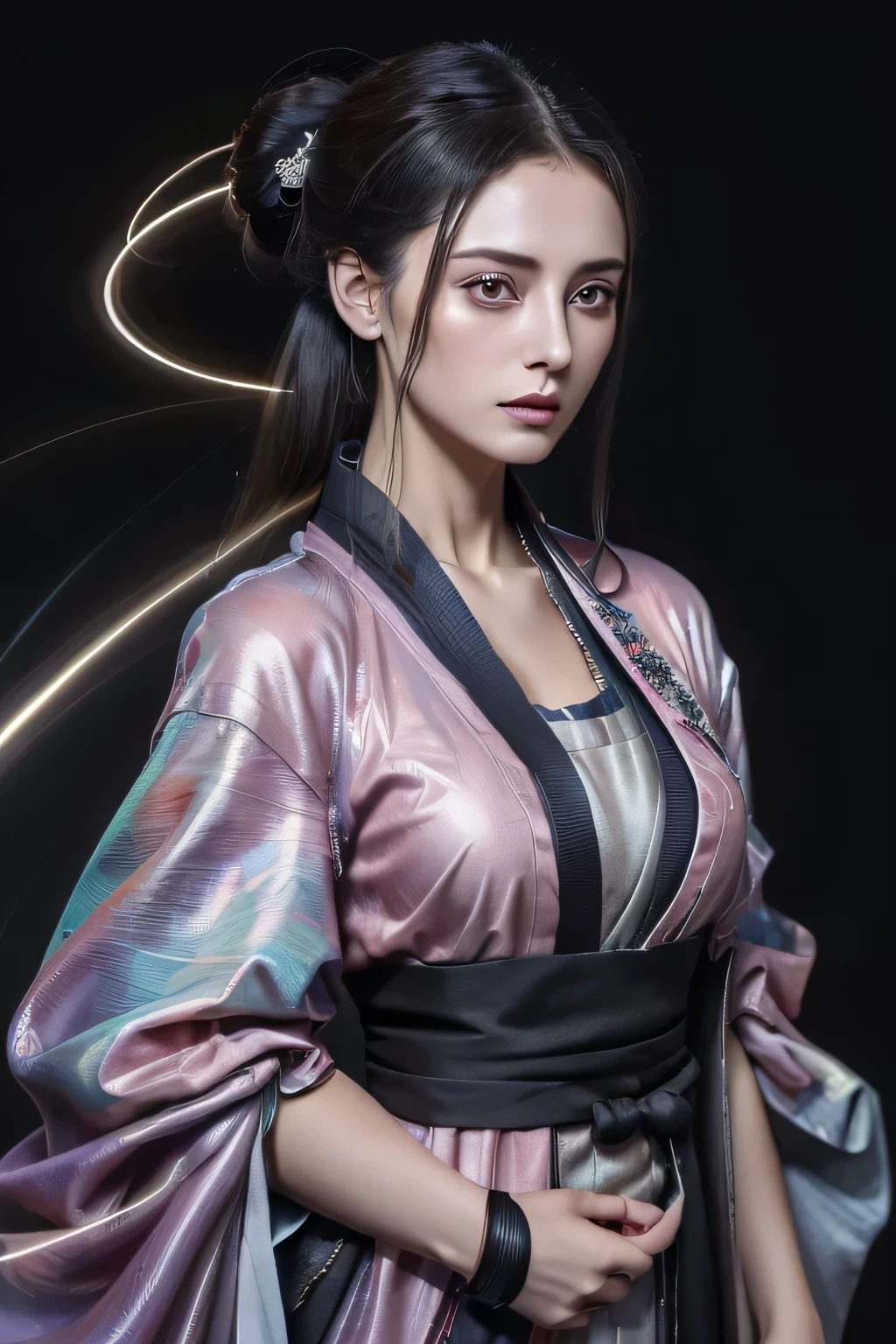 (dramatic digital artwork:1.3) of,(full of energy:1.3) portrait of female (Snezana Sakovic 2:1.1) wearing a kimono, Style-Silva Magic, おしゃれな女of子,cgsociety,art station