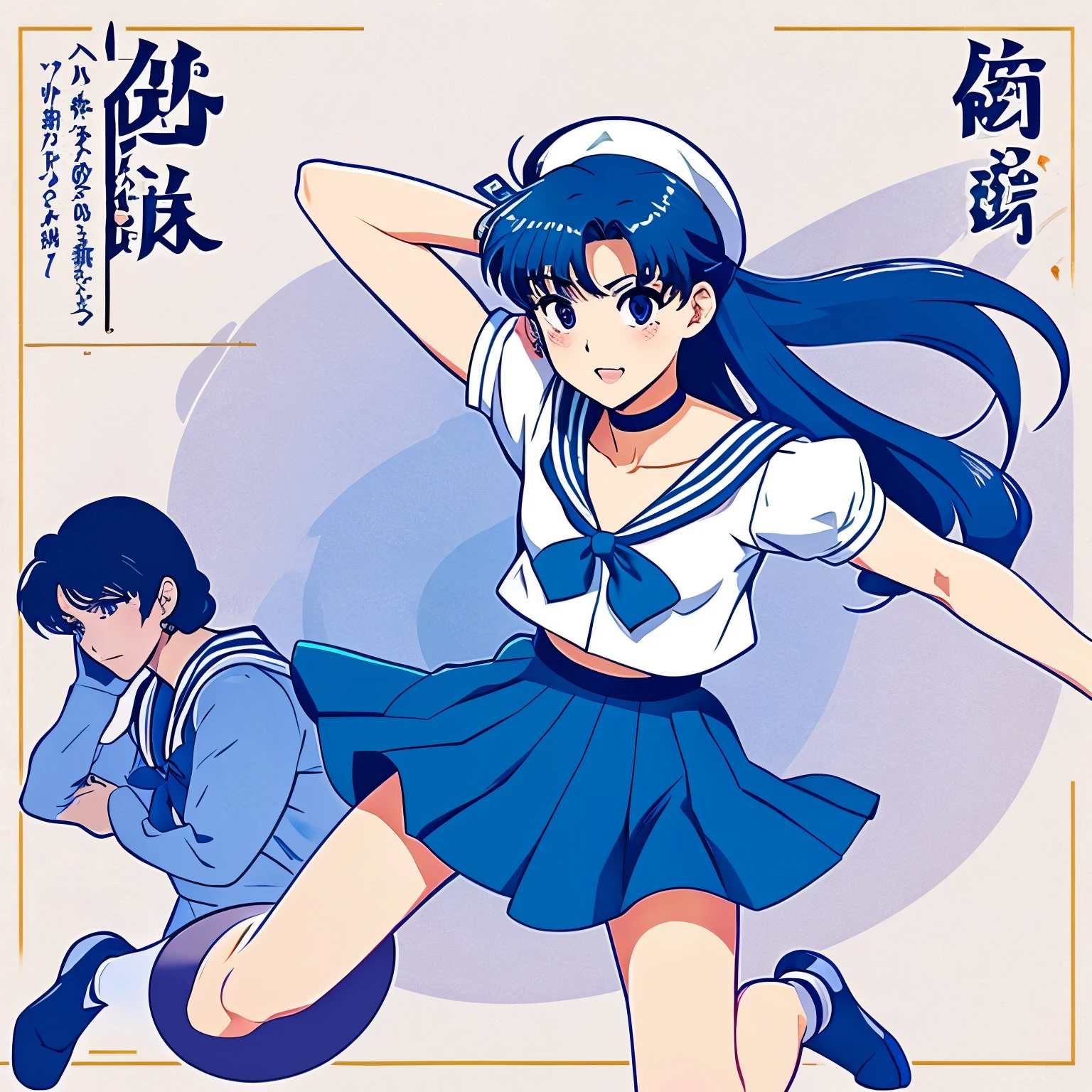 「Sailor Moon」Please generate an image of the following characters that appear in the anime called。

Character name Sailor Mercury Sailor Mercury is fighting a strong enemy.。The situation in the war is poor.、big and small々seriously injured。I&#39;m about to become conscious。
*There is no need to draw enemies.。
Please write only Sailor Mercury。

My throat is strangled by the enemy with both hands.、Please take a struggling pose。
Draw the feet as if they are off the ground。

dirt、Please write in a torn state.。
especially、Try tearing up the chest and skirt to the extent that you can see the bare skin.。