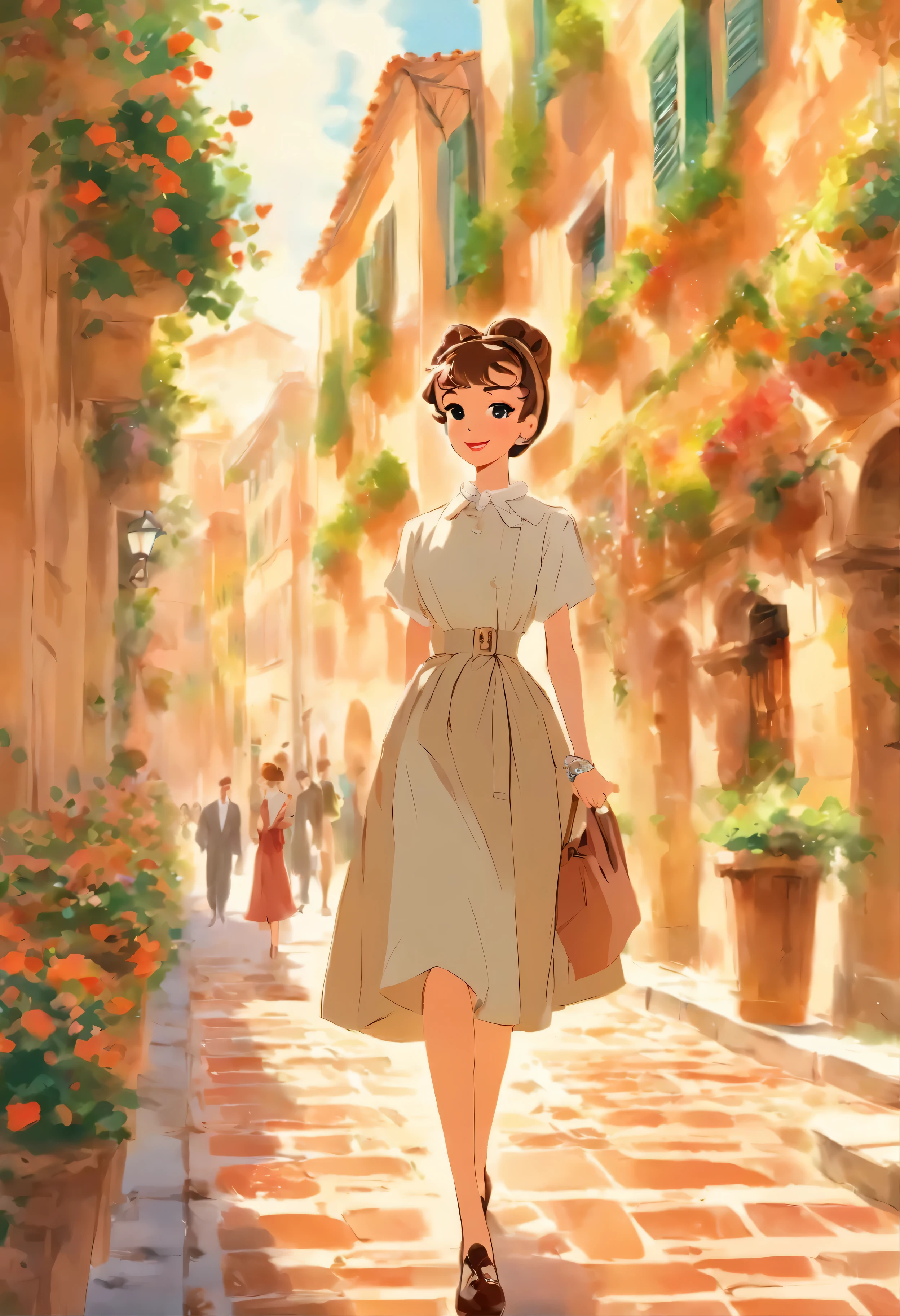 holiday illustration、audrey hepburn、Illustrations that maximize Hepburn's good looks、Princess Anne dressed as Hepburn strolling through Rome、