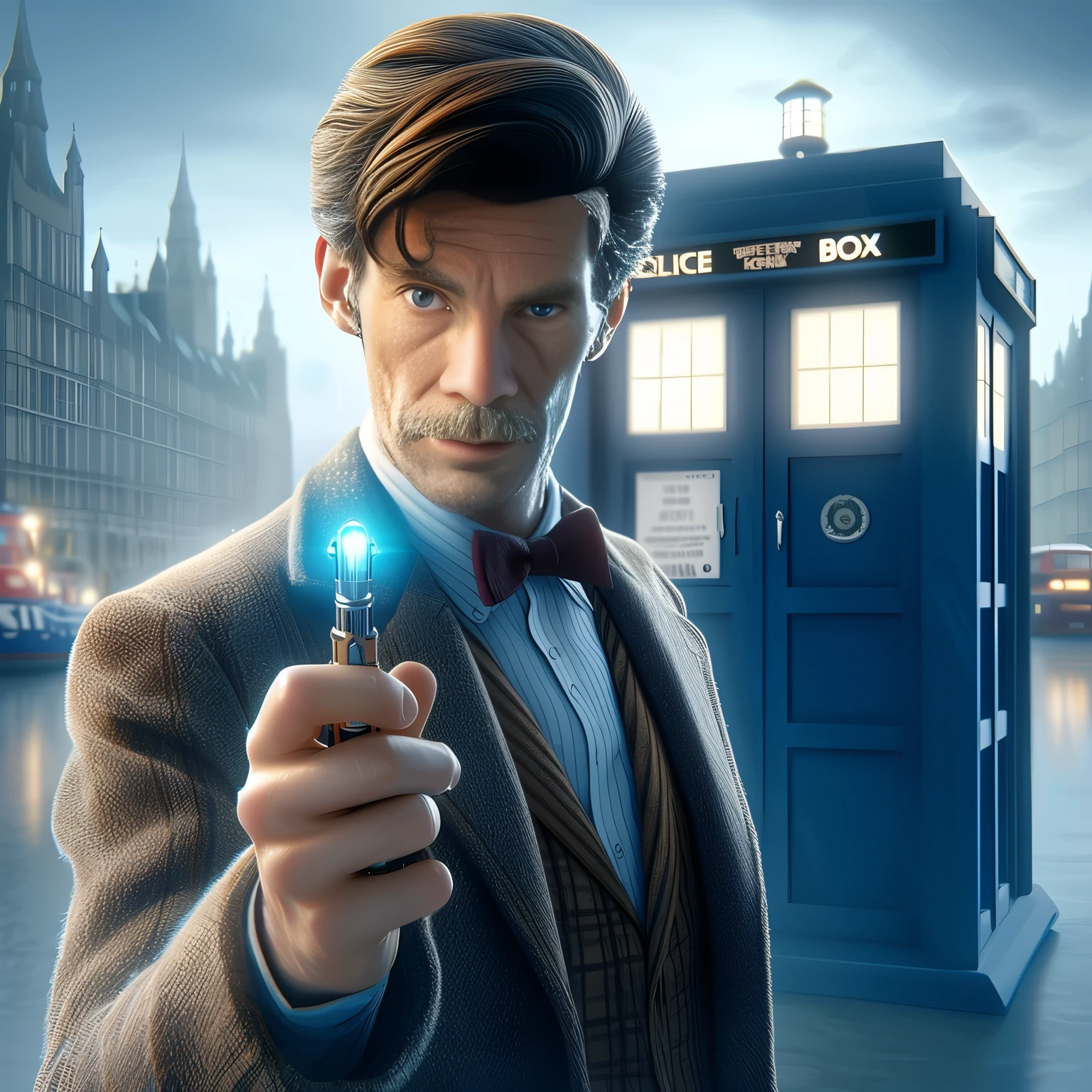 Doutor who is holding a light up in front of a building, the Doutor, dr quem, Doutor who, eleventh Doutor, from Doutor who series, as Doutor who, peter cushing as the 10th Doutor, ancient mystical lord of time, (Doutor), location is inside os tardis, os tardis, 10th Doutor who, por Wayne Inglaterra, Doutor