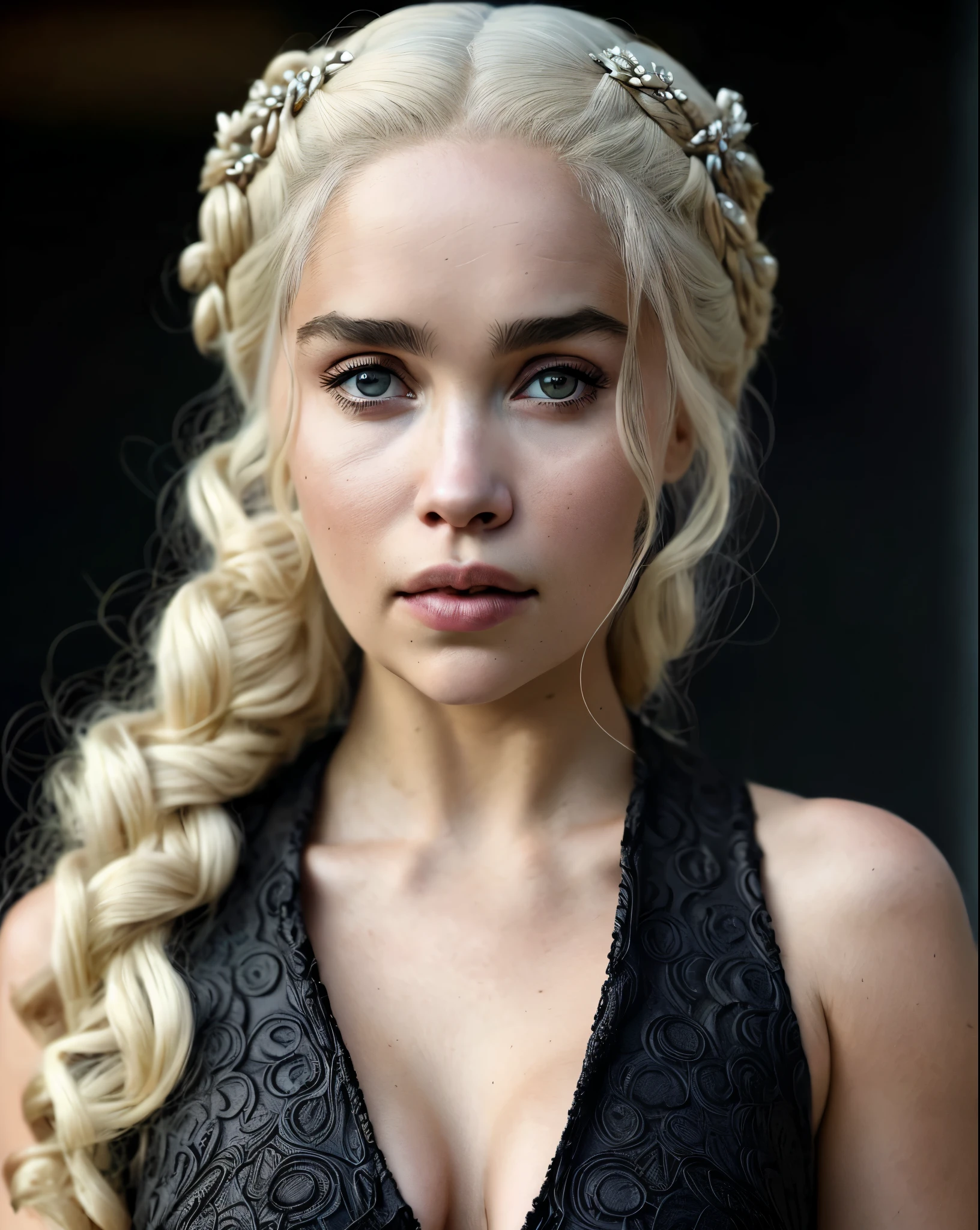 Royal Satin dress, Perfect eyes, flawless Beauty, pierced eyes, Masterpiece, Daenerys Targaryen, Gorgeous woman, queen, Queen Lady, Princess of Dragonstone, black mole on breast, The Unburnt, Queen of Meereen, Queen of the Andals, the Rhoynar and the First Men (claimant), Protector of the Seven Kingdoms (claimant), Khaleesi of the Great Grass Sea, Breaker of Shackles, Mother of Dragons, The One Who Was Promised, Lady of Dragonstone , 45 years Old, she is a Full growned lady now, beautiful mature lady, the queen, milf beauty, mature queen, Best quality, a small, charming Beauty, a captivating woman, fully ripen milf body, lustful queen, alluring appearance, unrivaled beauty, wonderful breasts, large breasts, mediaeval erotic costumes, a Game of Thrones-inspired costume, a close-up of a woman from the middle ages, Daenerys Targaryen, Daenerys, resembles Emilia Clarke, Emilia Clarke, scene from "Game of Throne," deep cleavage, warrior princess, healthy body, perfect thick body, attractive figure, fleshy body, style of "Game of Throne," beautiful lady, beautiful woman, mediaeval clothes, stunning woman, 8K, insane details, dress made of clothes and jewelry, perfect hair, styled hair, high clarity eyes, perfect hands, perfect fingers, perfect eyes, sharp focus, 
