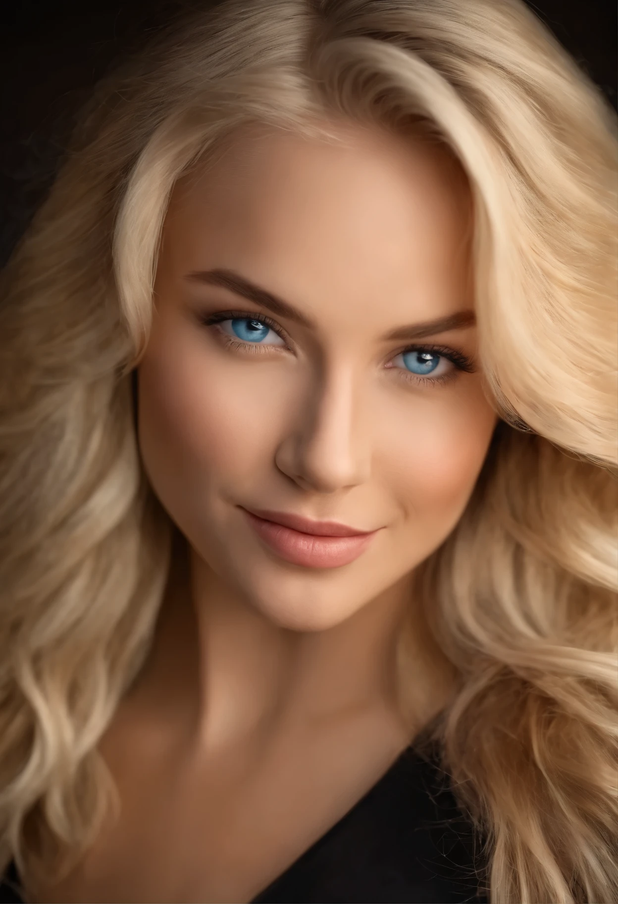 (((best quality))), ((masterpiece)), (detailed), blonde, perfect face, blue eyes, smile, plump lips, playful look