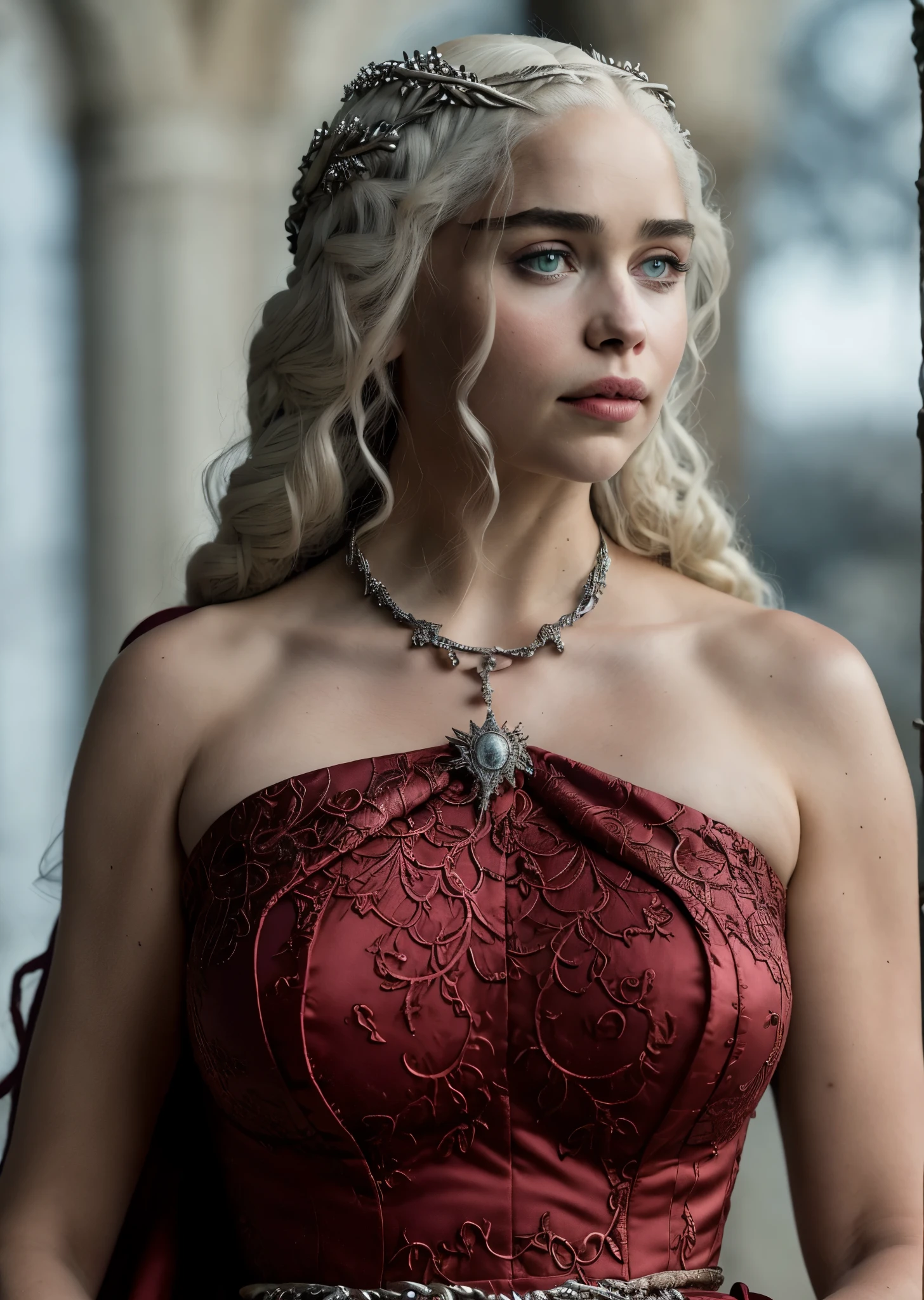 Royal Satin dress, Perfect eyes, flawless Beauty, pierced eyes, Masterpiece, Daenerys Targaryen, Gorgeous woman, queen, Queen Lady, Princess of Dragonstone, black mole on breast, The Unburnt, Queen of Meereen, Queen of the Andals, the Rhoynar and the First Men (claimant), Protector of the Seven Kingdoms (claimant), Khaleesi of the Great Grass Sea, Breaker of Shackles, Mother of Dragons, The One Who Was Promised, Lady of Dragonstone , 45 years Old, she is a Full growned lady now, beautiful mature lady, the queen, milf beauty, mature queen, Best quality, a small, charming Beauty, a captivating woman, fully ripen milf body, lustful queen, alluring appearance, unrivaled beauty, wonderful breasts, large breasts, mediaeval erotic costumes, a Game of Thrones-inspired costume, a close-up of a woman from the middle ages, Daenerys Targaryen, Daenerys, resembles Emilia Clarke, Emilia Clarke, scene from "Game of Throne," deep cleavage, warrior princess, healthy body, perfect thick body, attractive figure, fleshy body, style of "Game of Throne," beautiful lady, beautiful woman, mediaeval clothes, stunning woman, 8K, insane details, dress made of clothes and jewelry, perfect hair, styled hair, high clarity eyes, perfect hands, perfect fingers, perfect eyes, sharp focus,