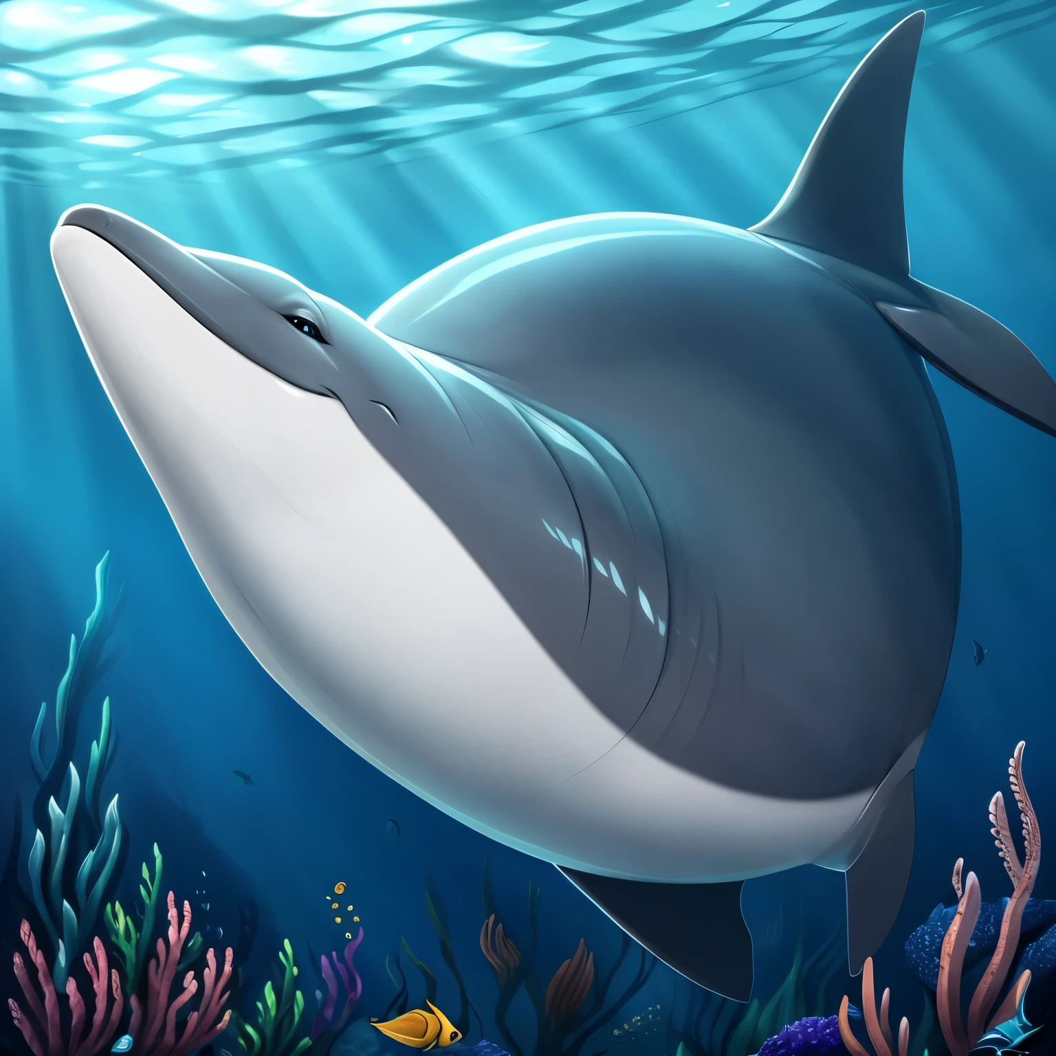 solo, common_bottlenose_dolphin, cetacean, female, -fish, (Feral), (by dolorcin), (by the_crab_mage), (by shikaro), (by asaneman), ((anatomically_correct)), ((big_plump_labia:1.2)), horizontal_fluke, (Perfect_eyes), sexy, seductive, 1080p, (best quality), (masterpiece), digital_art, underwater,