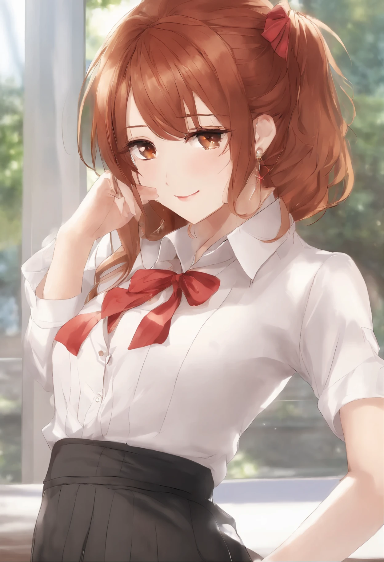 masterpiece, best quality, 1girl, solo, tohno akiha, red hair, long hair, white shirt, serafuku, school uniform, hairband, sensual pose, alluring gaze, enchanting smile, revealing outfit, unbuttoned shirt, untied necktie, exposed cleavage, teasing expression, flirtatious demeanor, provocative gesture, enticing posture, suggestive pose, accentuated curves, toned figure, seductive aura, captivating presence, irresistible charm, hypnotic beauty, ravishing appeal, charming smile, sultry eyes, captivating look, tempting aura, alluring personality, magnetic attraction, inviting look, seductive glance, beguiling beauty, bewitching smile, tempting curves, irresistible allure.