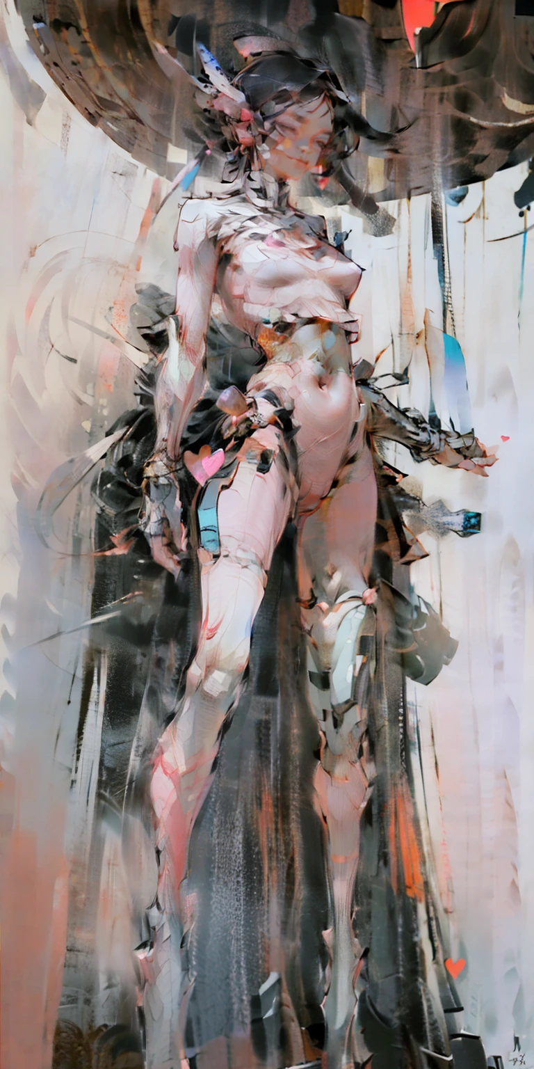 (Masterpiece, Best quality: 1.3), (16 thousand., A high resolution: 1.3), Beautiful girl-, White mechanical case, clean skin, dream, surreal background, floating, Universe, pious, Myth, heavenly, (((Pink hearts))), ,open navel,Bare thighs,camel toe,Women's love throughout the body, I look at the audience,