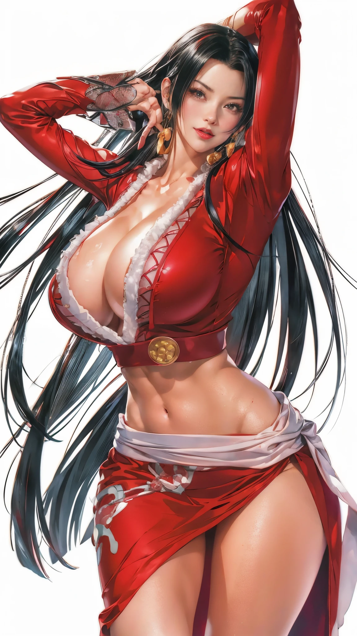 a woman in a red outfit with long black hair, seductive tifa lockhart portrait, oppai, mai shiranui, tifa, tifa lockhart, nico robin, tifa lockhart portrait, tifa lockheart, portrait of tifa lockhart, extremely detailed artgerm, oppai proportions, artgerm on artstation pixiv, seductive anime girl