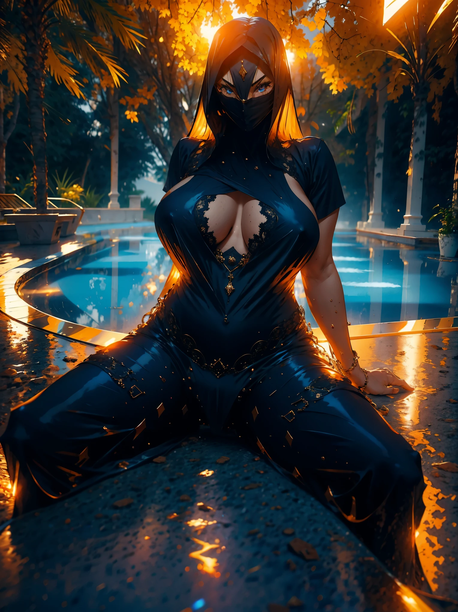 "(Mejor calidad,4k,high resolution),hermosos ojos detallados,hermosos labios detallados,by damp,agua goteando,hermosa piel mojada,cuerpo en forma,attractive physique,Pelo rubio,senos perfectamente formados,camisa apretada y mojada pegada a su cuerpo,gotas de agua en su piel y ropa,sensual pose,mirada seductora,reflejo de la luz en su piel mojada,agua cristalina de la piscina,resplandeciente junto a la piscina,relaxing and luxurious atmosphere,belleza cautivadora,vivid colors,sexy"