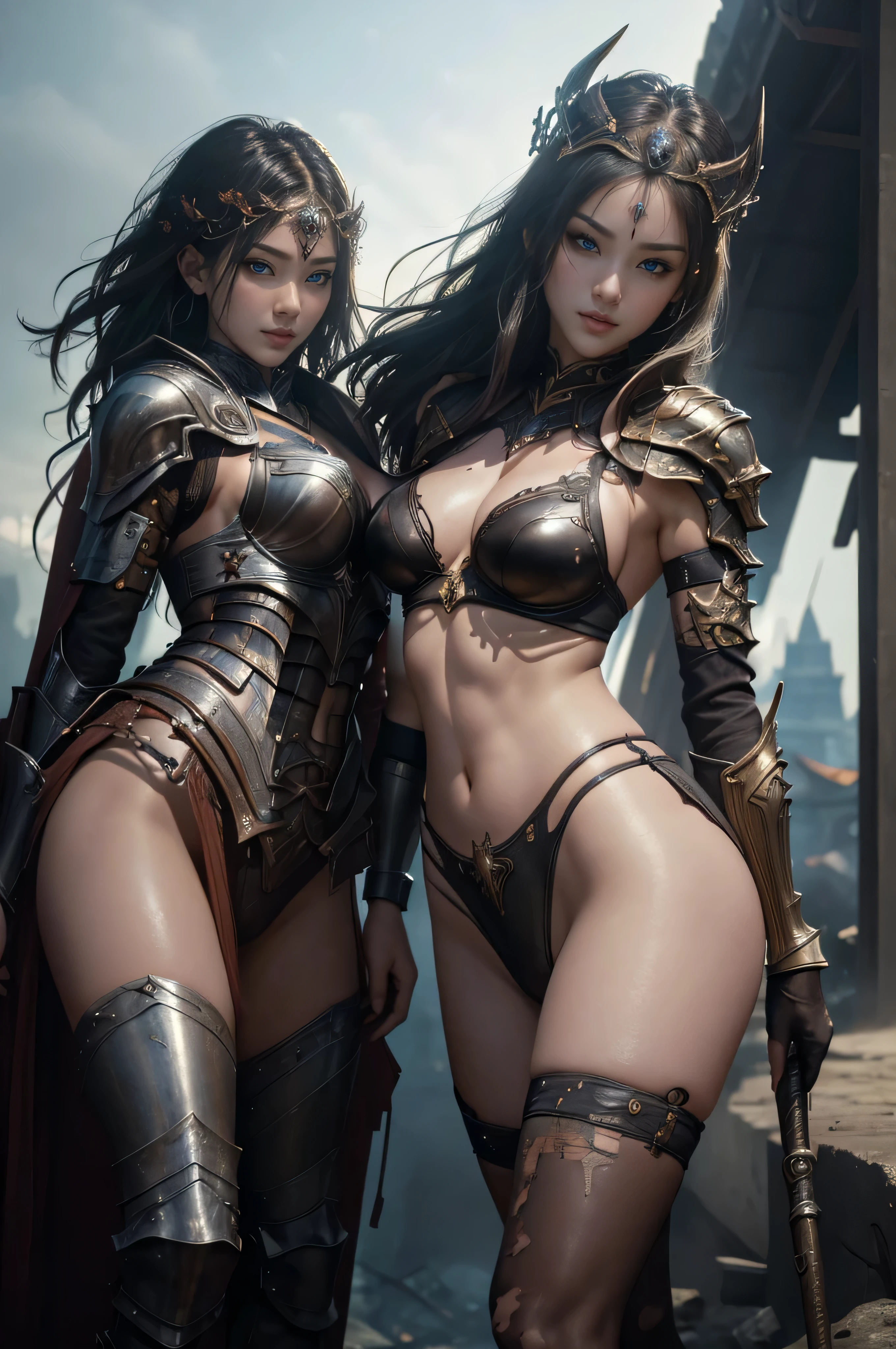 (( masterpiece : 1.2 )), ((8k res )), ((ultra-detailed , ultra realistic : 1.2)) ,clean images ,(( Portrait of a female queen half body wearing sexy dark armor ,ready for war , photo realistic , background : battleground, ruined city, blazing fire )) , colossal boobies , nice butt , nice thigh ,(( sexy bikini armor )) sexy knight , sexy succubus ,sexy wizard , ((pretty asian face)) , pretty eyes , ( sexy pose ) , seduced face , camera from below , seduced pose , dynamic pose .