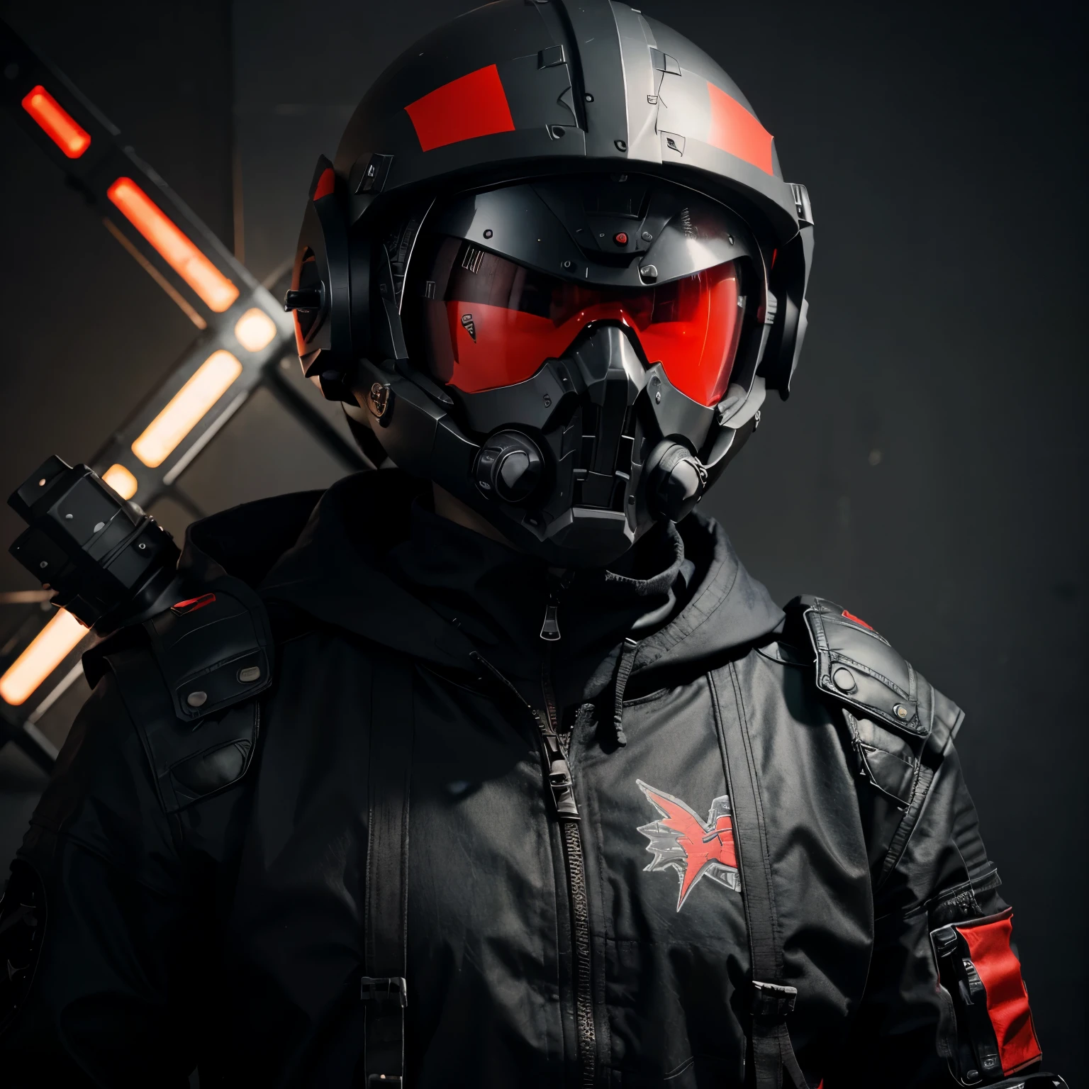 a close up of a person in a black jacket and red helmet, mechanic punk outfit, roblox avatar, black wings instead of arms, in a dark space mercenary outfit, crow in cyber armour, black aarakocra eagle warlord, pilot outfit, pitchblack skin, red and black cape and hoodie, jet - black skin, ninja outfit