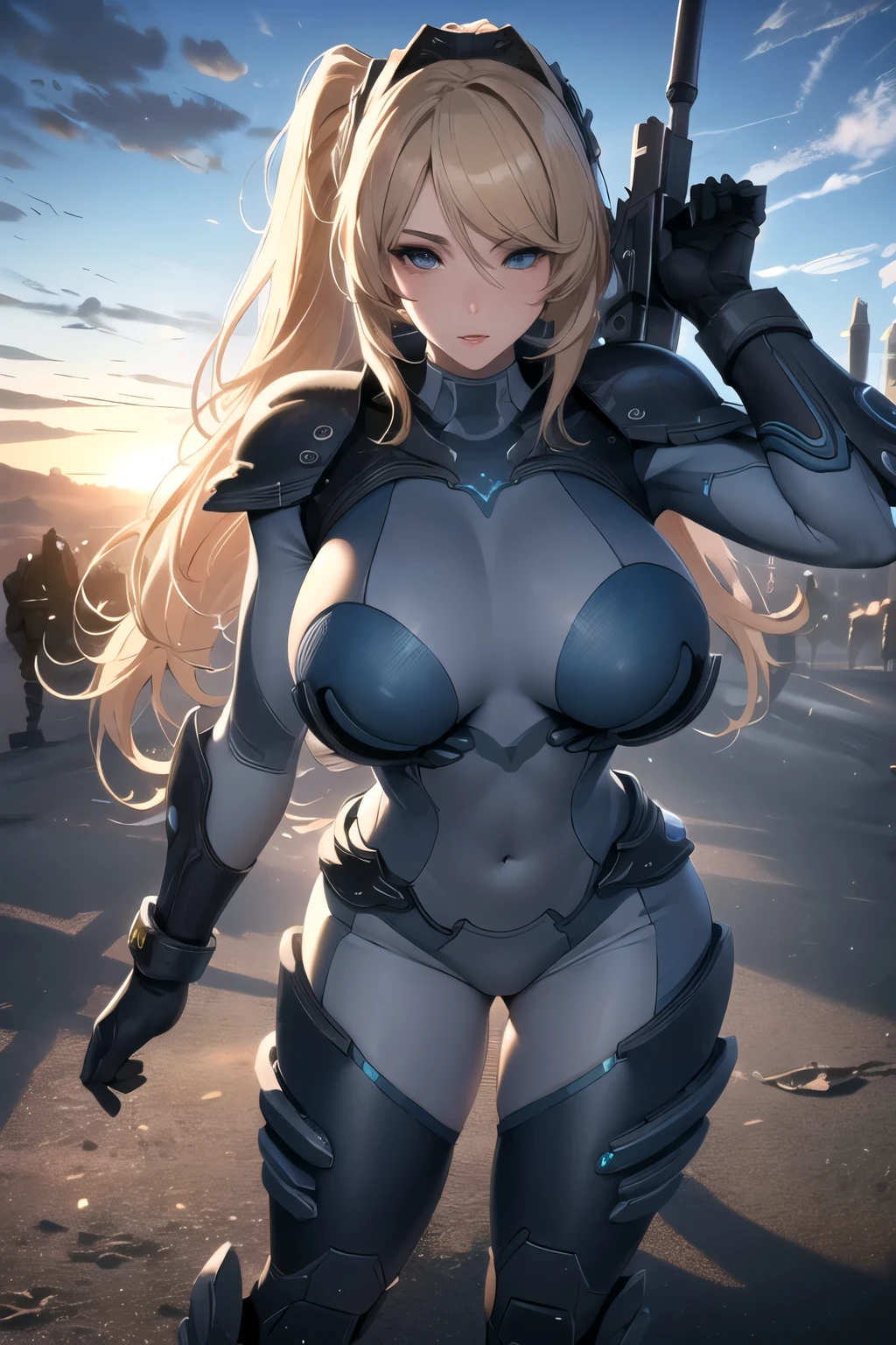 masterpiece, 8k, high quality  of (Beautiful) (starcraft_nova), (Star Craft), (detailed face), maximum details, (diffuse lighting),  (cinematic:1.2), (ISO 100:1), (sexy), (standing), (war field), (gigantic chest), (very tight suit)