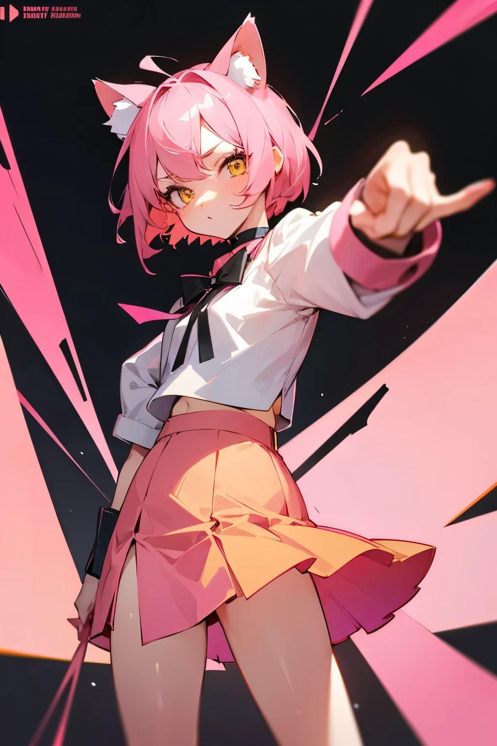 Cute girl, short pink hair, yellow eyes, cat ears, short skirt 🍑🖕