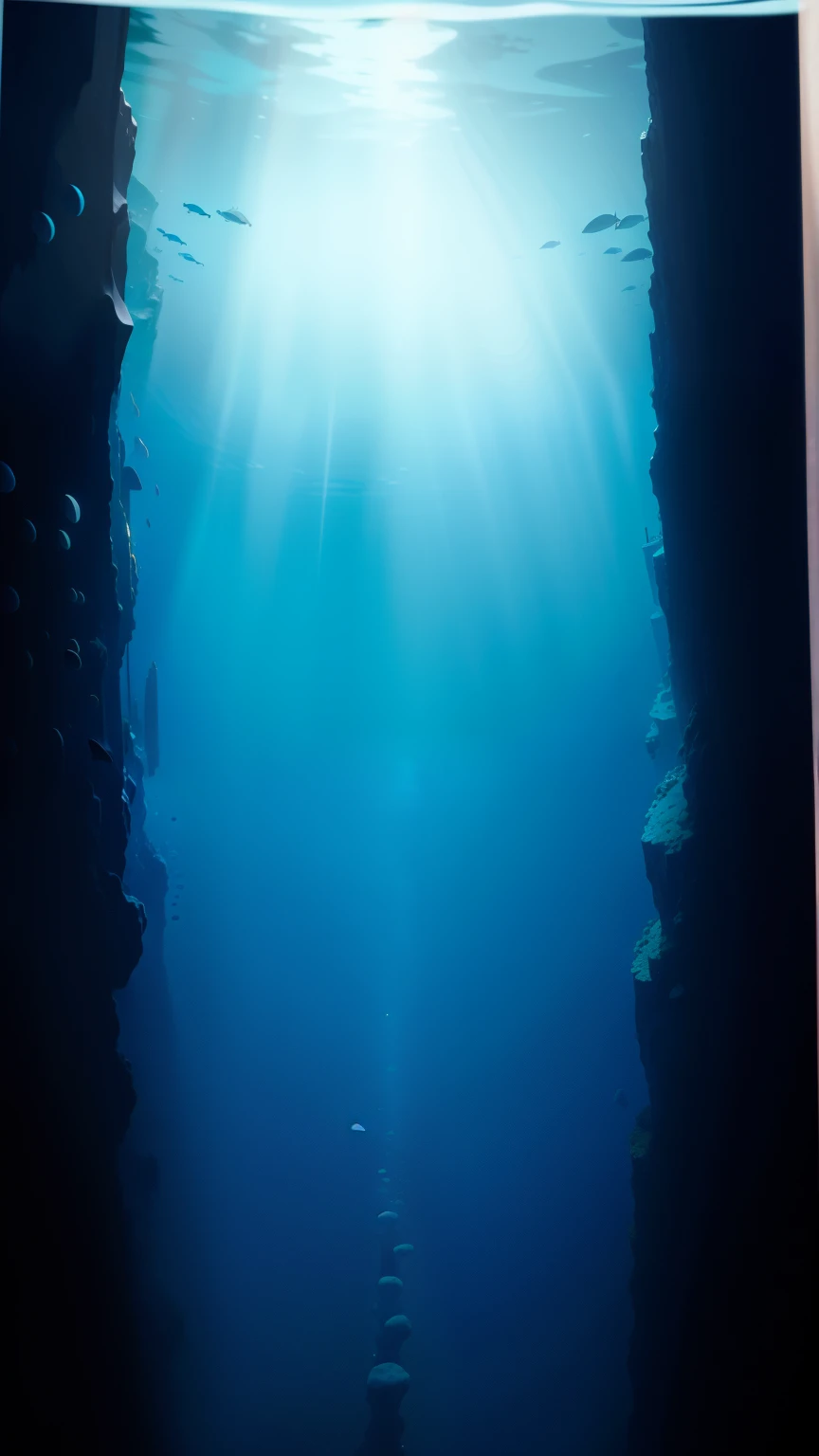 bottom of ocean, mariana trench, at the bottom of the ocean, deep sea picture, bottom of the ocean, incredible depth, deep under water, amazing depth, sapphire waters below, undersea, sea underneath, a portal to the depths, under water visual distortion, deep sea landscape
