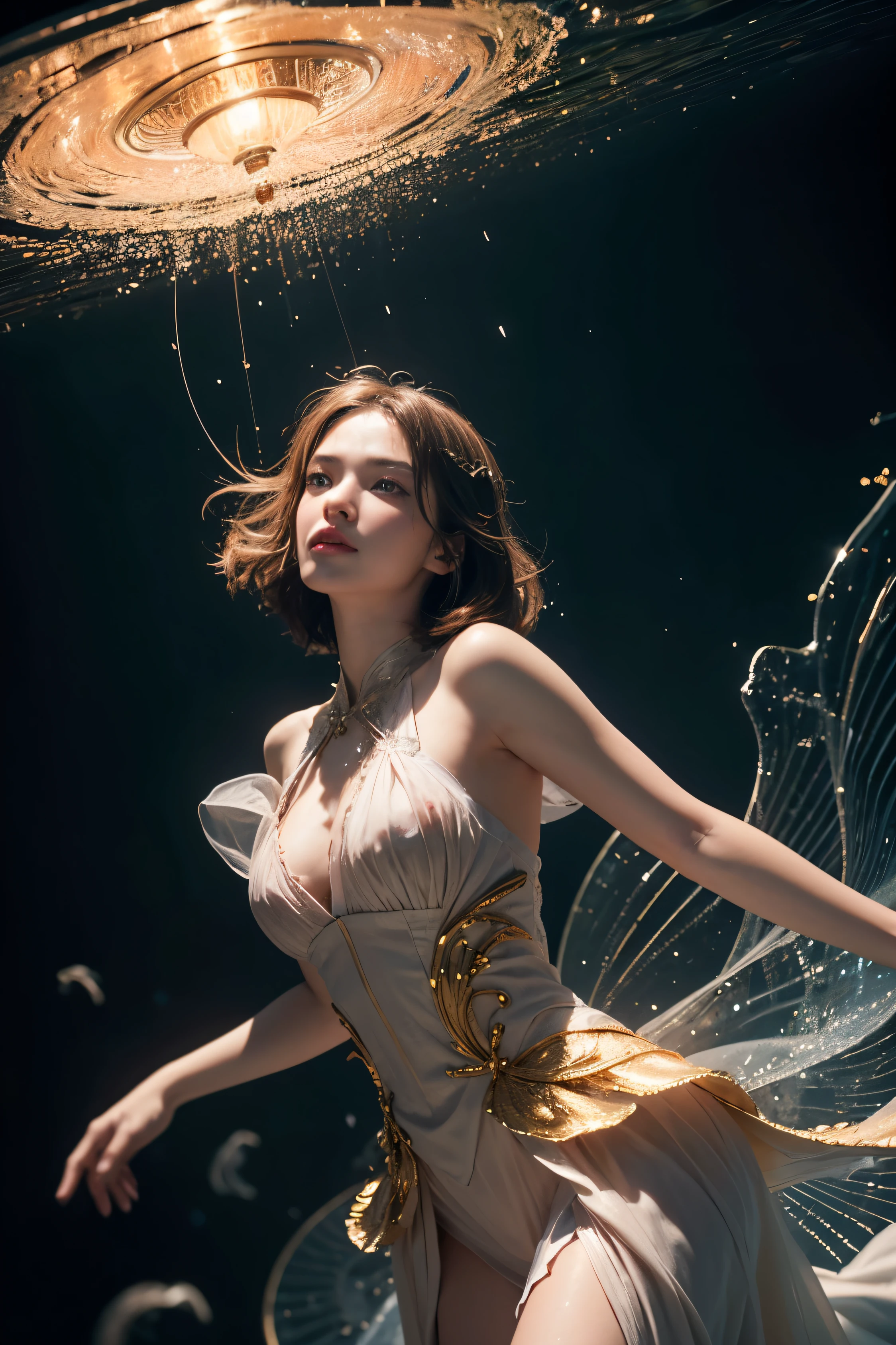 Photo RAW, Peach color and Pantone color of the year 2024, Portrait very very pretty and melancholic and European, 18 years old, ghostly jellyfish, shiny aura, highly detailed, gold filigree, intricate motifs, organic tracery, by Android jones, Januz Miralles, Hikari Shimoda, glowing stardust by W. Zelmer, perfect composition, smooth, sharp focus, sparkling particles, lively coral reef background Realistic, realism, hd, 35mm photograph, 8k, masterpiece, award winning photography, natural light, perfect composition, high detail, hyper realistic, Shot on a Hasselblad medium format camera with a 100mm lens. Unmistakable to a photograph. Cinematic lighting. Very accurate representations and details for the photos 4k, 8k, 16k, full ultra hd, high resolution and cinematic photography --ar 3:2 --v 5 --upbeta --v 5 --Screen Space Reflections --Diffraction Grading --Chromatic Aberration --GB Displacement --Scan Lines --Ambient Occlusion --Anti-Aliasing FKAA --TXAA --RTX --SSAO --OpenGL-Shader’s --Post Processing --Post-Production --Cell Shading --Tone Mapping --CGI --VFX --SFX --insanely detailed and intricate --hyper maximalist --elegant --dynamic pose --photography --volumetric --ultra-detailed --intricate details --super detailed --ambient –uplight