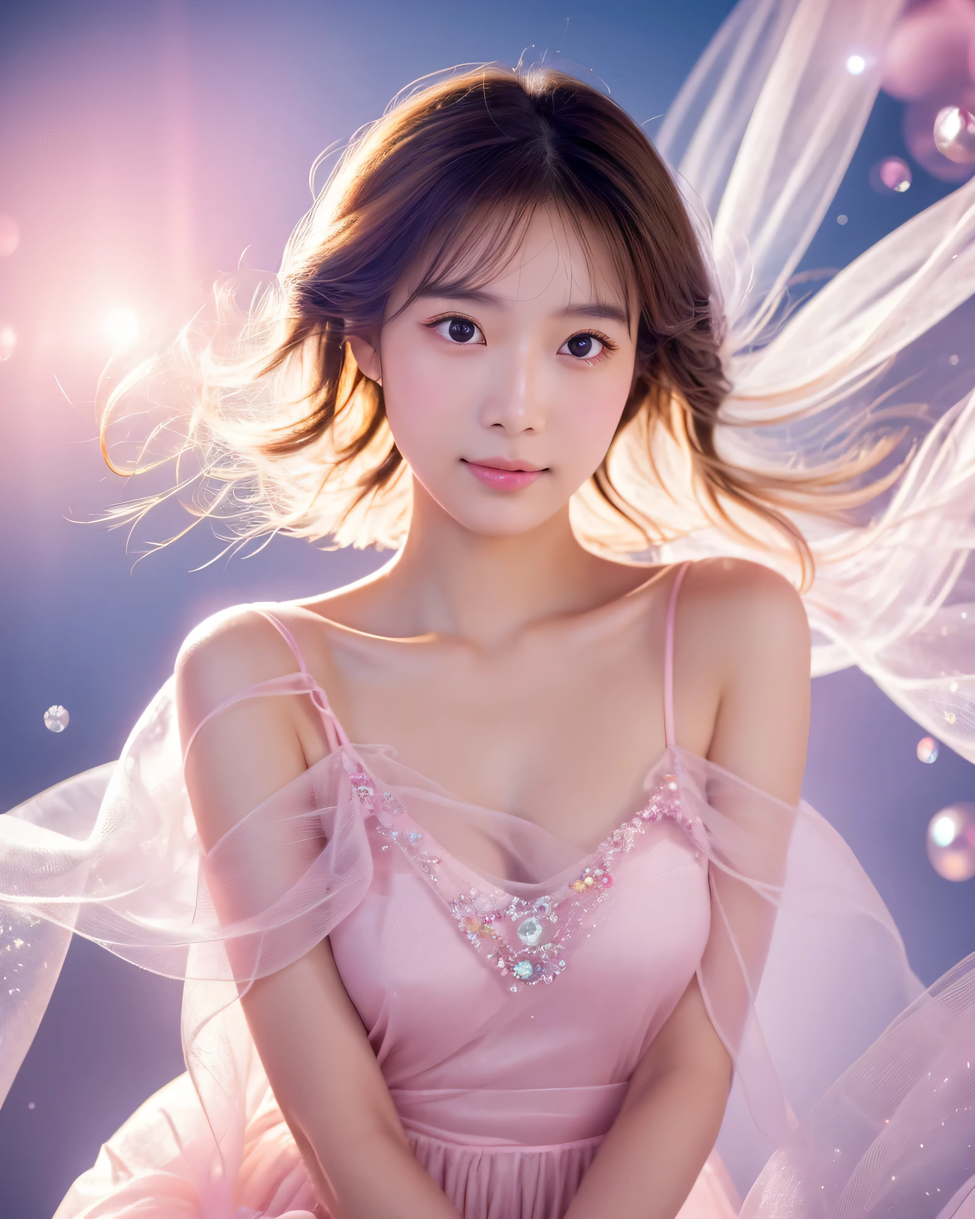 beautiful japanese woman, ((Made of translucent pastel colored fabric)), Unforgettable fantasy portrait in abstract style, ((In a swirl of fantastic pastel colors and soft light)), Evoking a sense of tranquil serenity and elusive beauty, big magic eyes, gentle smile, smooth soft skin, Attractive pink lips, natural makeup, A fleeting expression, perfect collarbone, High resolutionの完璧な胸元, soft and plump breasts, High resolutionの美しい太もも,(highest quality, 32K, High resolution, masterpiece:1.2), 驚くべきディテールを備えた受賞歴のあるmasterpiece, Mysterious, Color and shape, expression of emotions, rich in imagination