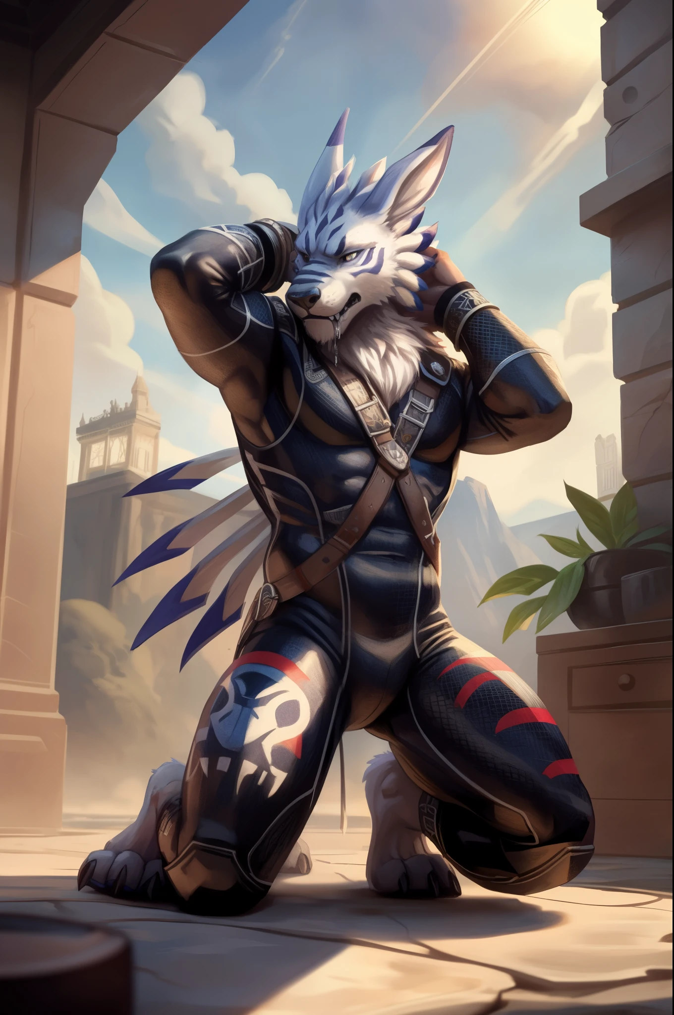 (((Barefoot furry character, full body, cinematic setting, furry male)))
Barefoot hypnotised WereGarurumon wears ((black ninja suit)), tebowing, detailed paws with claws, blue fur, in a trance, a look of weak resistance to hypnosis on his face, drooling, ((red glow in his eyes)), rear view
BREAK, detailed background, 8K, (masterpiece:1.5), intricate details, highly detailed, extreme detail, octane render, tritone image, fine art, best quality, highres, (detailed face:1.5), ((full_body)), UHD, (((perfect hands)))