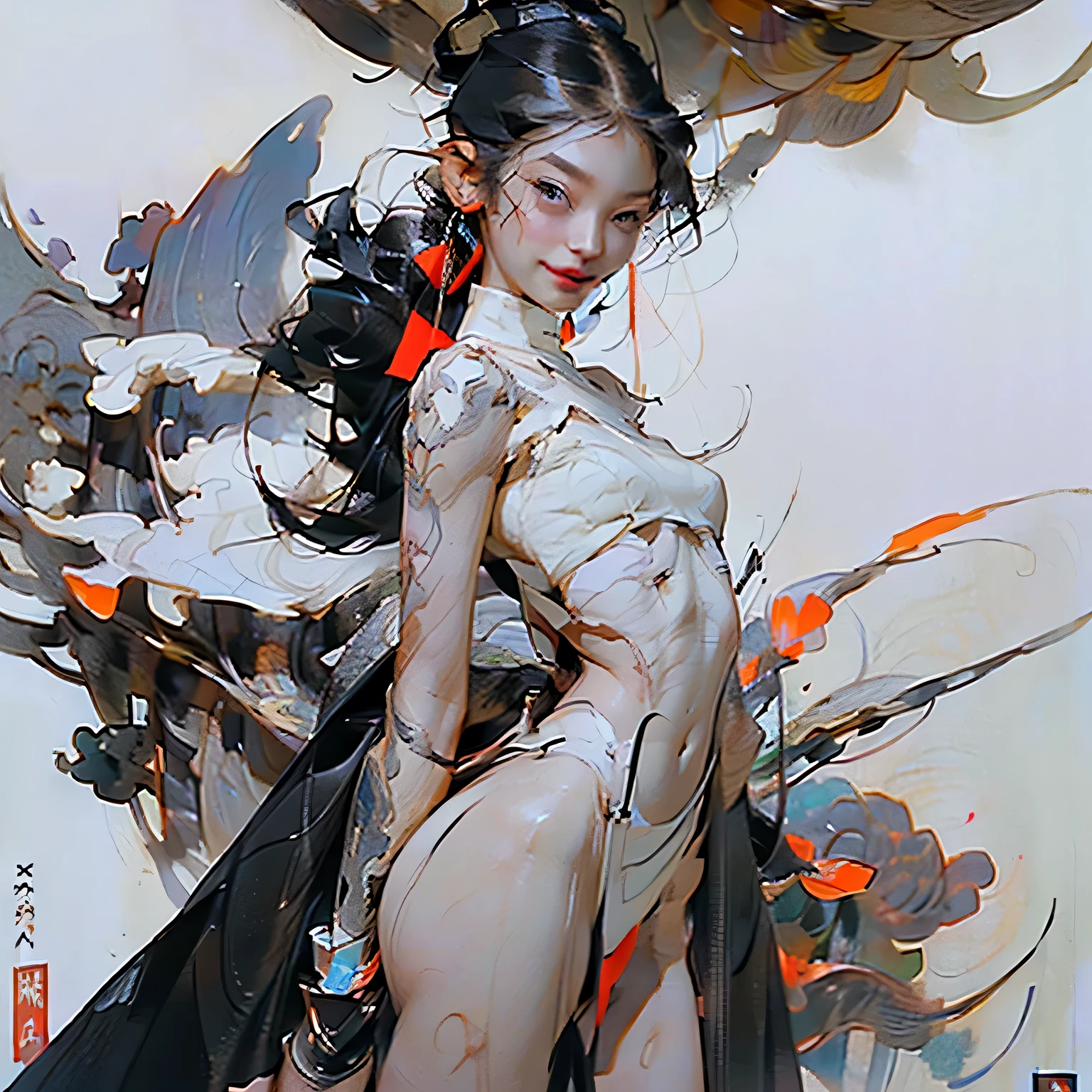 ((Create MAXZenArt!)), (young), (young girl, 16 years, naked, full length, naked body, dark hair, bright skin, Scarlet lips, smile; black, expressive playful eyes, long eyelashes))_( (top quality, Masterpiece), (one young girl - 16 years, naked, full length, white hair, white skin, Scarlet lips-smile; black, expressive playful eyes, long eyelashes), (black translucent - chiffon dress, Golden Line, very short peignoir dress, (erotica), (sexuality), (very sexy body, seductive body, Small beautiful breasts, Genitals), (calm relaxed pose, Hair fluttering in the wind, half turned, look at the viewer, stylish girl model))_((digital painting, Broad brush strokes, outstanding skills, oil painting), (Daylight, soft warm shadows, contrasting cold light, Reflexes, come back, tracking))_((background – stunning blooming irises; ( violet, yellow, blue, white), (Petals, shoots))_((Highest quality workmanship, realism, digital painting, modern writing style, clear correct anatomy, mercy, ease of execution))