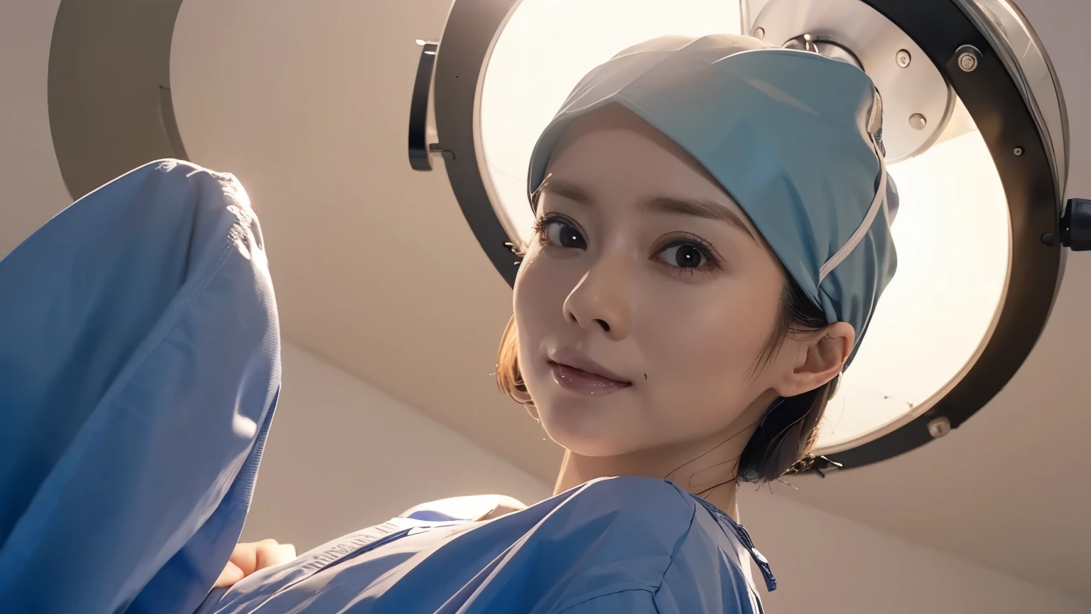 (highest quality,High resolution:1.2),Super detailed,(realistic:1.37) 1 girl,wearing long-sleeved surgical gowns,wearing a surgical mask,wearing surgical gloves,wearing a surgical hat,In the operating room,under the overhead lamp