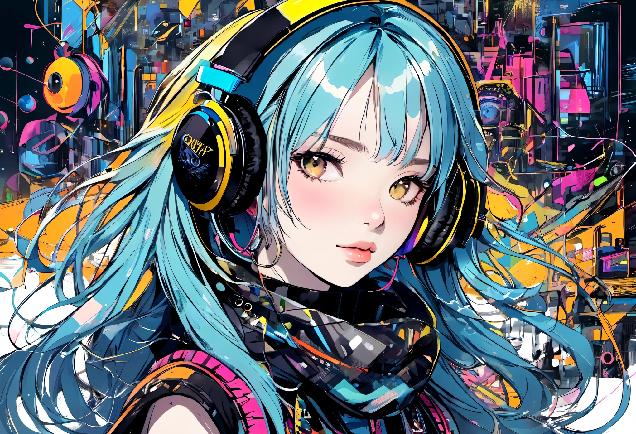 imagen、Complejo、design drawings、ciberpunk、Belleza usando auriculares、