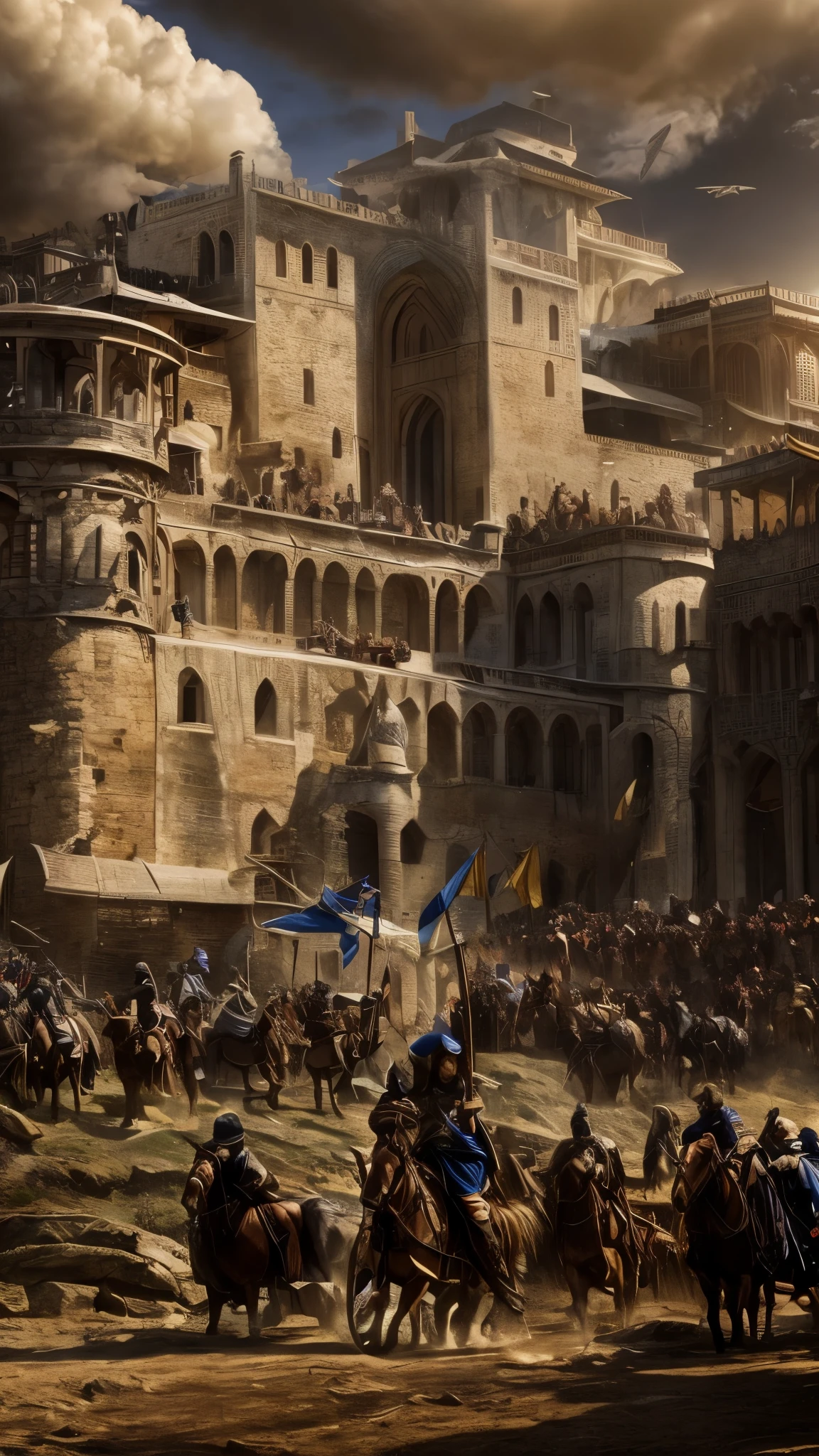 there are many people on horses in front of a castle, the fall of constantinople, medieval city background, medieval city, epic cinematic matte painting, style of raphael lacoste, amazing exquisite matte painting, highly detailed matte painting, medieval concept art, insanely detailed matte painting, by Artur Tarnowski, detailed matte painting, a medieval city, a detailed matte painting, ana de armas as joan of arc, still from a live action movie, biblical epic movie, imogen poots as a holy warrior, scene from live action movie, still from a fantasy movie, film still of gal gadot, still from the movie, screenshot from a movie, film still dnd