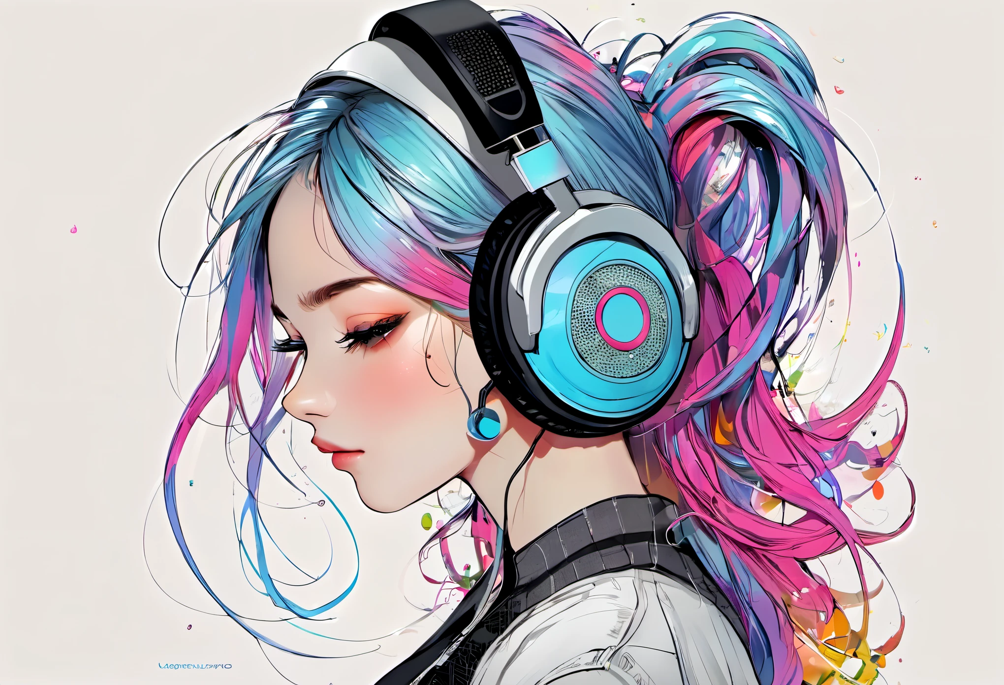 imagen、Complejo、design drawings、ciberpunk、Belleza usando auriculares、