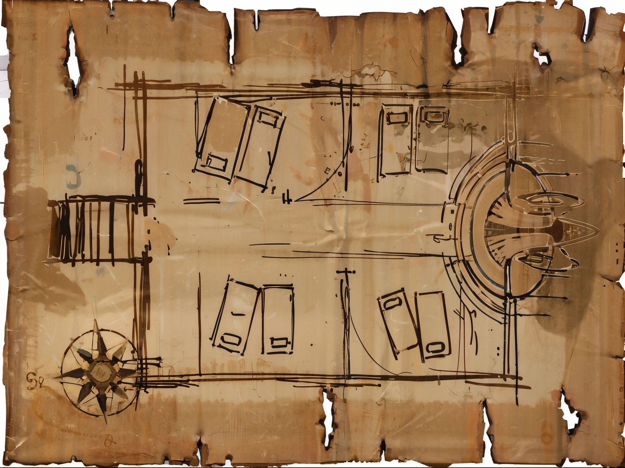 best quality,masterpiece,(:1.5),A hand-drawn parchment map,worn parchment,Medieval hand drawn maps,architectural base map,The Death Statue appears on the map,Map with pen on kraft paper,reference《Lord of the Rings》,(Stanley Ategg Liu:0.106),(a detailed :0.353),(Renaissance classical style:0.8)