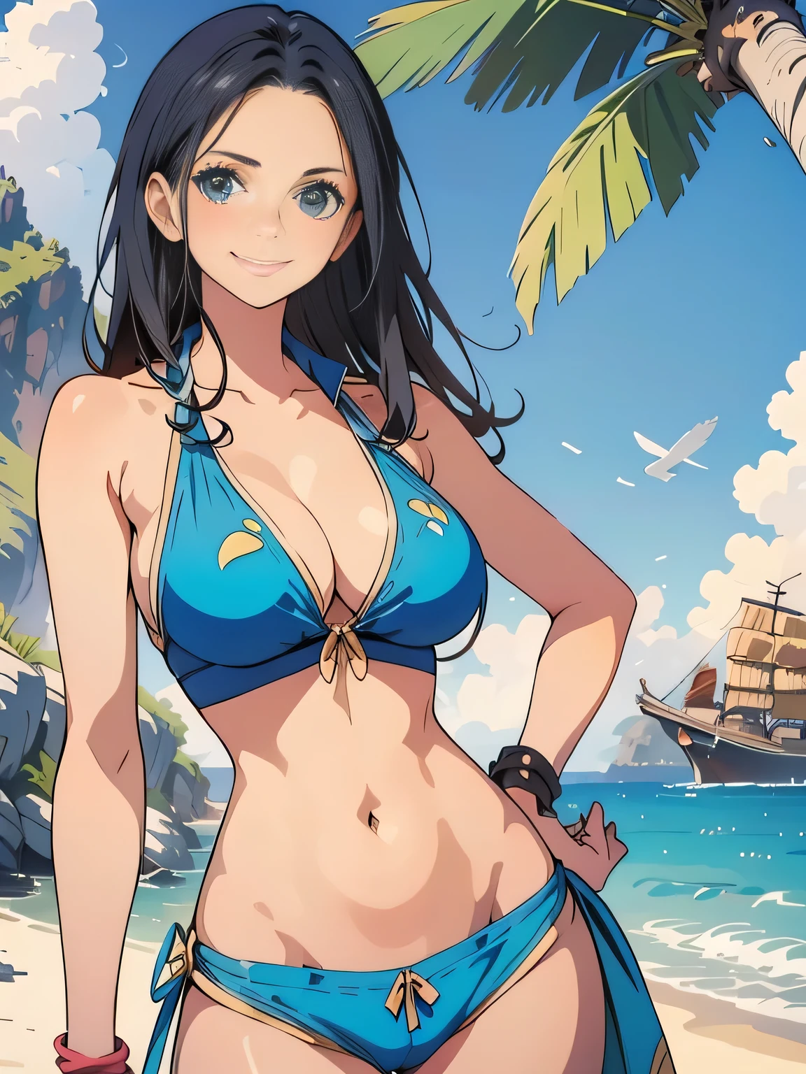 nico robin, sorrindo, Dancing, feliz, seios grande, bunda grande