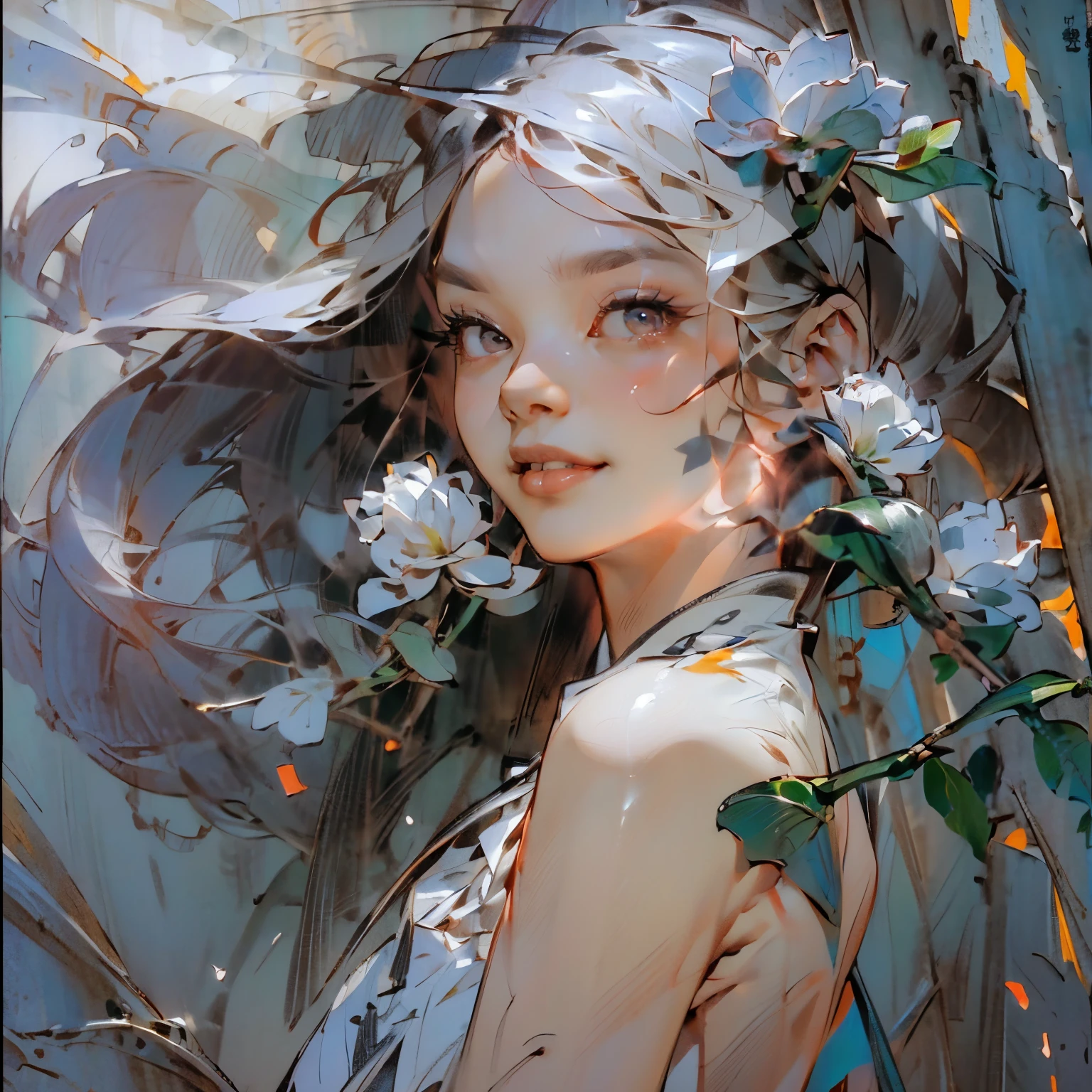 ((Create MaxZenArt!)), (Yuna), (young girl, 16 years old, naked, full length, naked body, dark hair, light skin, scarlet lips, smile; black, expressive playful eyes, long eyelashes))_( (Top quality, masterpiece), (one young girl - 16 years old, naked, full length, white hair, white skin, scarlet lips-smile; black, expressive playful eyes, long eyelashes), (black translucent - chiffon dress, gold line, very short peignoir dress, (erotica), (sexuality), (very sexy body, seductive body, small beautiful breasts, genitals), (calm relaxed pose, hair fluttering in the wind, half turned, look at the viewer, stylish girl- model))_((Digital painting, wide brush strokes, outstanding skill, oil painting), (daylight, soft warm shadows, contrasting cold light, reflexes, refraction, tracing))_((background - stunning blooming irises; ( purple, yellow, blue, white), (petals, shoots))_((Highest quality workmanship, realism, digital painting, modern brushwork, clear correct anatomy, grace, simplicity of execution))