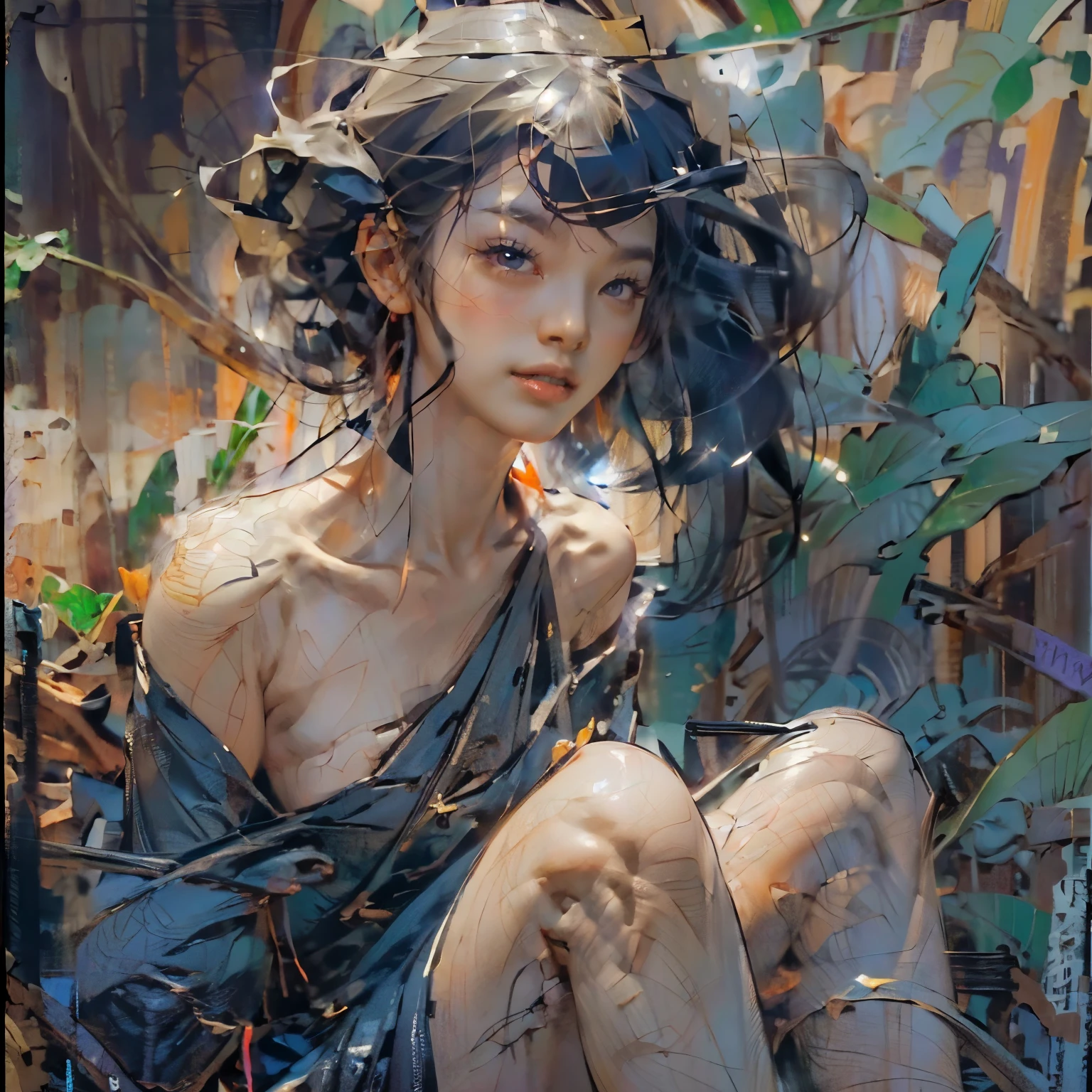 ((Create MaxZenArt!)), (Yuna), (young girl, 16 years old, naked, full length, naked body, dark hair, light skin, scarlet lips, smile; black, expressive playful eyes, long eyelashes))_( (Top quality, masterpiece), (one young girl - 16 years old, naked, full length, white hair, white skin, scarlet lips-smile; black, expressive playful eyes, long eyelashes), (black translucent - chiffon dress, gold line, very short peignoir dress, (erotica), (sexuality), (very sexy body, seductive body, small beautiful breasts, genitals), (calm relaxed pose, hair fluttering in the wind, half turned, look at the viewer, stylish girl- model))_((Digital painting, wide brush strokes, outstanding skill, oil painting), (daylight, soft warm shadows, contrasting cold light, reflexes, refraction, tracing))_((background - stunning blooming irises; ( purple, yellow, blue, white), (petals, shoots))_((Highest quality workmanship, realism, digital painting, modern brushwork, clear correct anatomy, grace, simplicity of execution)) 