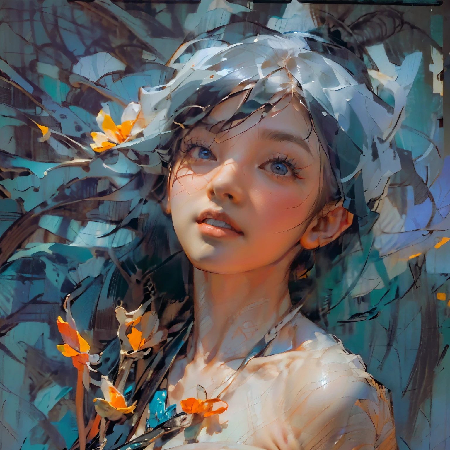 ((Create MaxZenArt!)), (Yuna), (young girl, , naked, full length, naked body, dark hair, light skin, scarlet lips, smile; black, expressive playful eyes, long eyelashes))_( (Top quality, masterpiece), (one young girl - 16 years oldl length, white hair, white skin, scarlet lips-smile; black, expressive playful eyes, long eyelashes), (black translucent - chiffon dress, gold line, very short peignoir dress, (erotica), (sexuality), (very sexy body, seductive body, small beautiful breasts, genitals), (calm relaxed pose, hair fluttering in the wind, half turned, look at the viewer, stylish girl- model))_((Digital painting, wide brush strokes, outstanding skill, oil painting), (daylight, soft warm shadows, contrasting cold light, reflexes, refraction, tracing))_((background - stunning blooming irises; ( purple, yellow, blue, white), (petals, shoots))_((Highest quality workmanship, realism, digital painting, modern brushwork, clear correct anatomy, grace, simplicity of execution))
