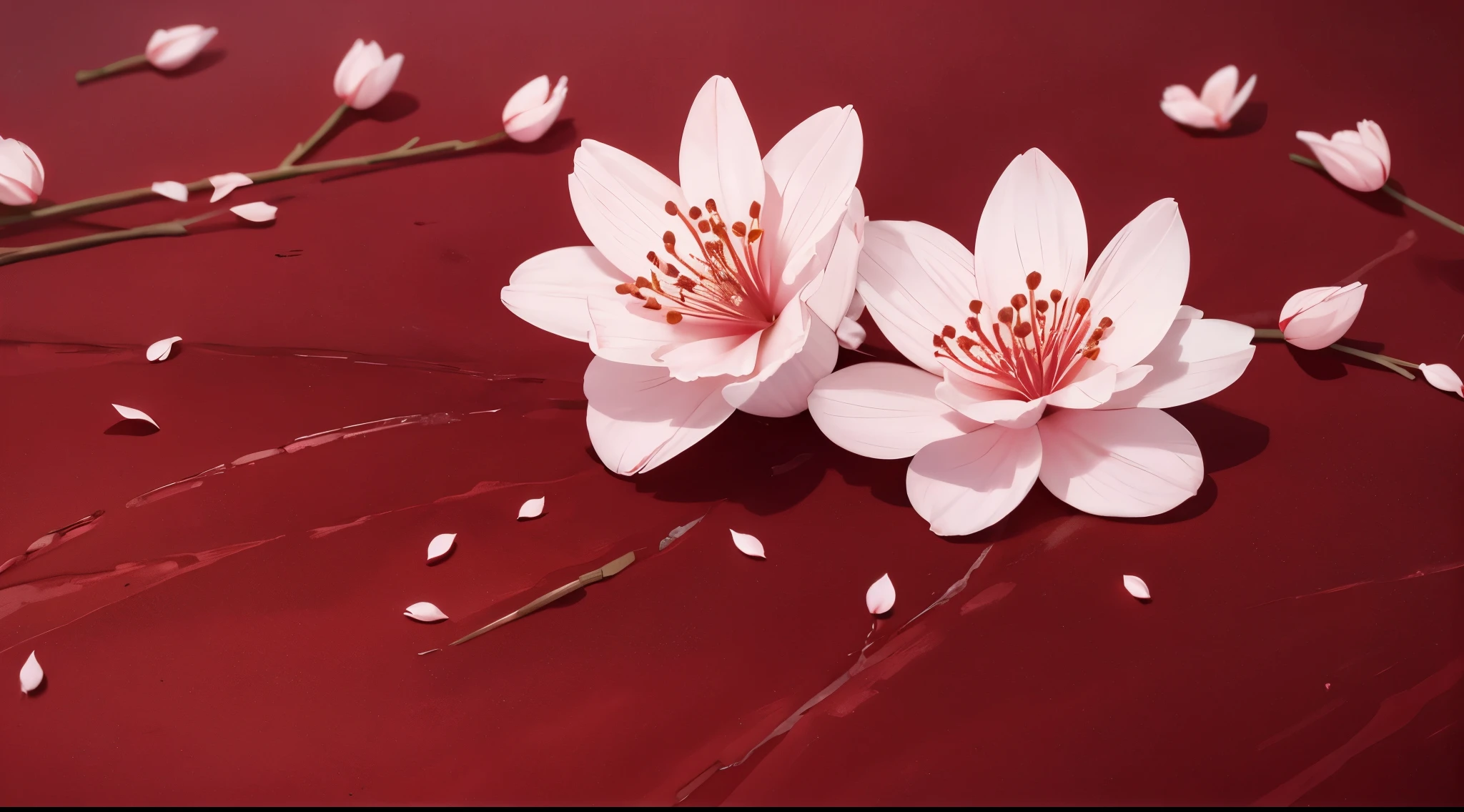 beautiful blossom flowers on a red velvet 
