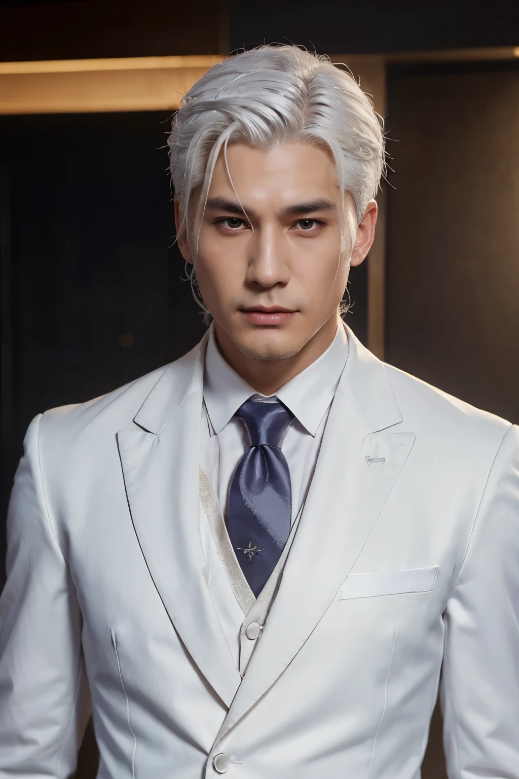 Close-up of a man with white hair and nice suit, beautiful figure painting, Guvitz, Guwiz style artwork, white-haired god, Yang J, epic fine character art, stunning character art, Fan Qi, Wu Jun Shifan, Guwiz in Pixiv Art Station, (NSFW: 1.0)
