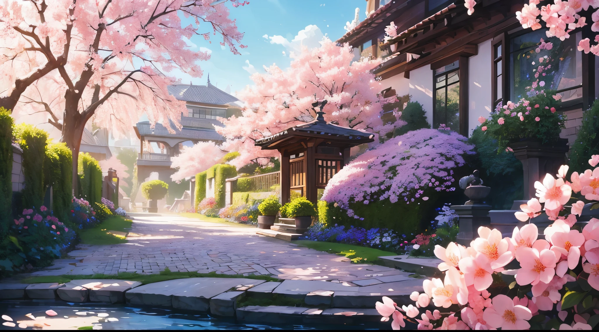beautiful blossom flowers garden, ((best quality)), ((masterpiece)), (detailed), (masterpiece), (best quality), (ultra detailed), (illustration),