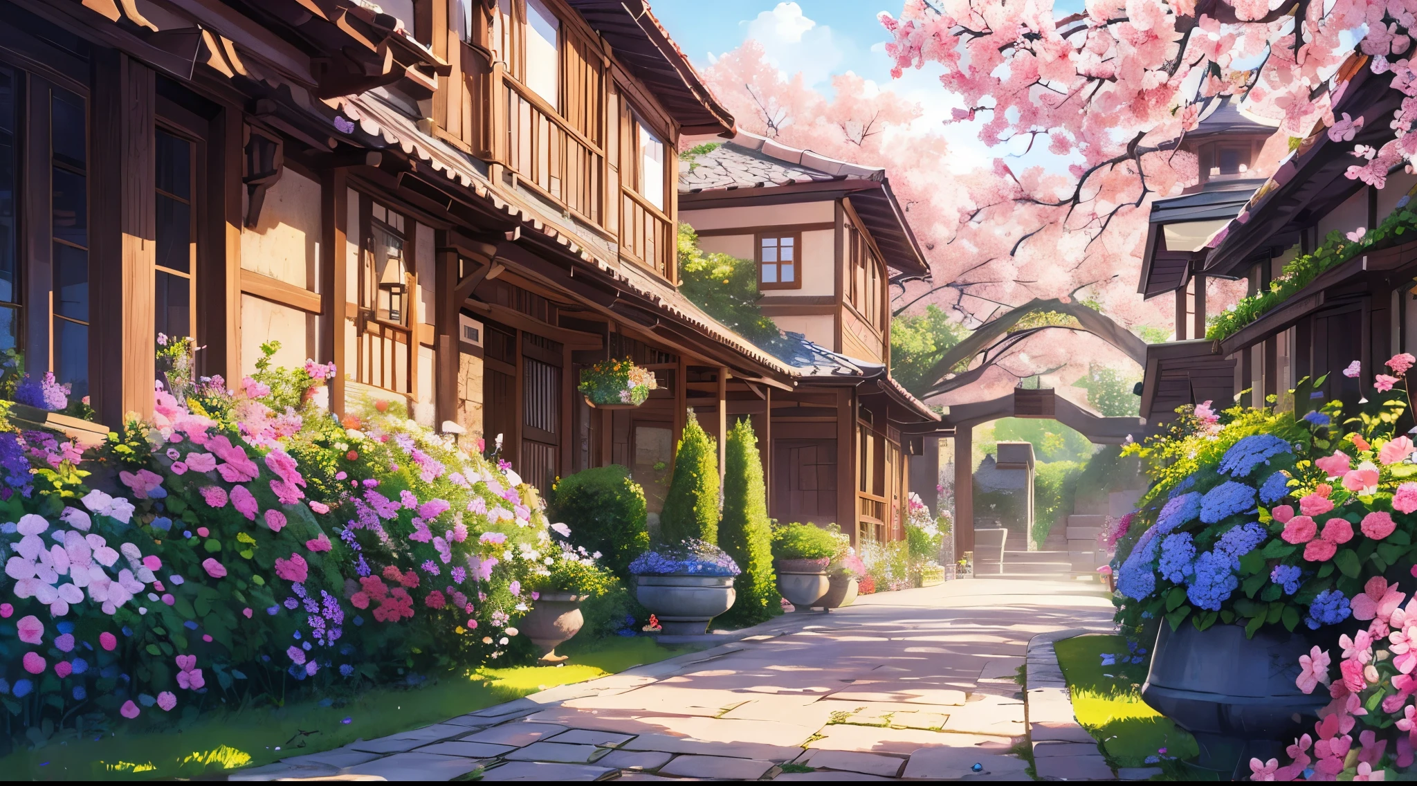 beautiful blossom flowers garden, ((best quality)), ((masterpiece)), (detailed), (masterpiece), (best quality), (ultra detailed), (illustration),
