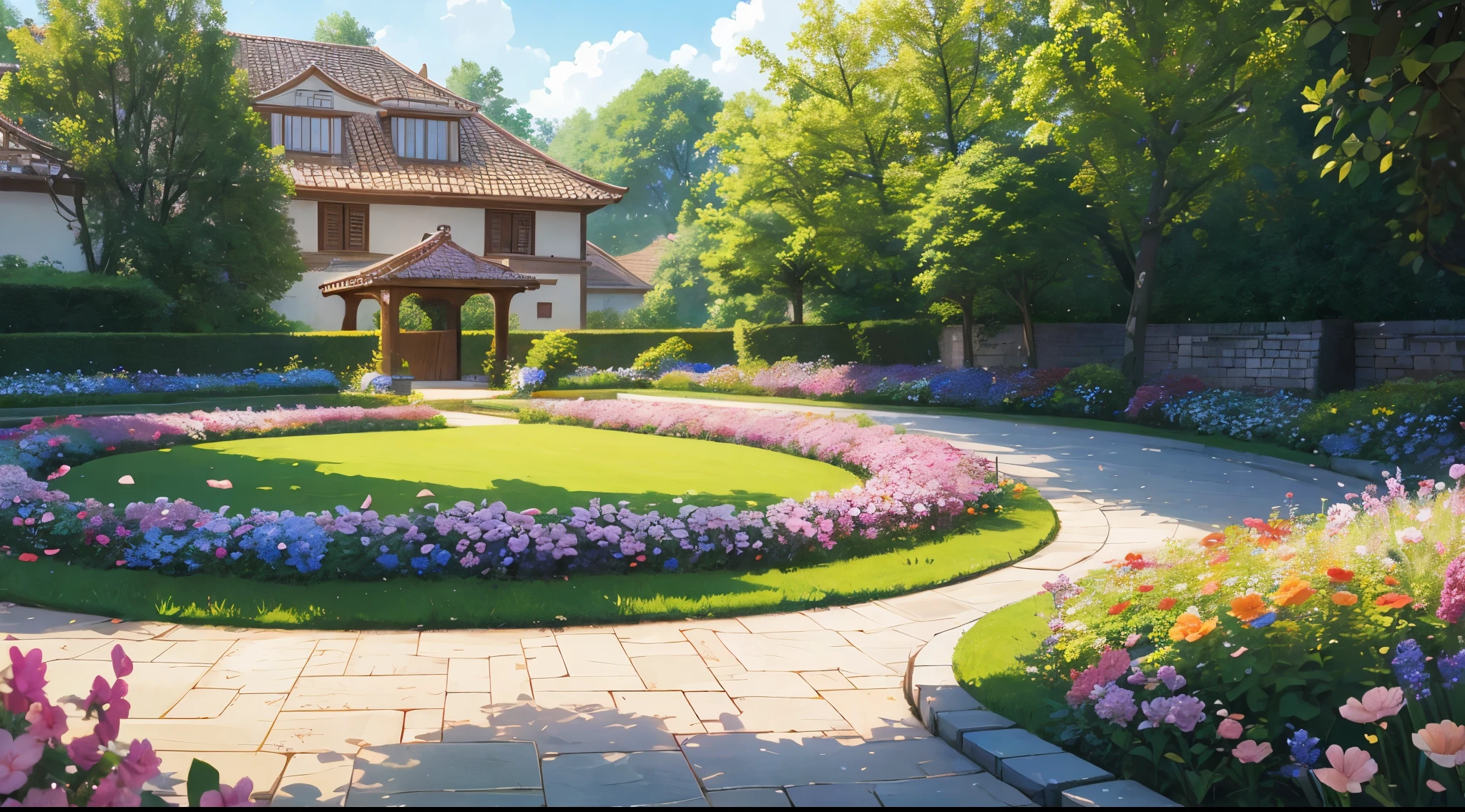 beautiful blossom flowers garden, beautiful blossom flowers, ((best quality)), ((masterpiece)), (detailed), (ultra detailed),