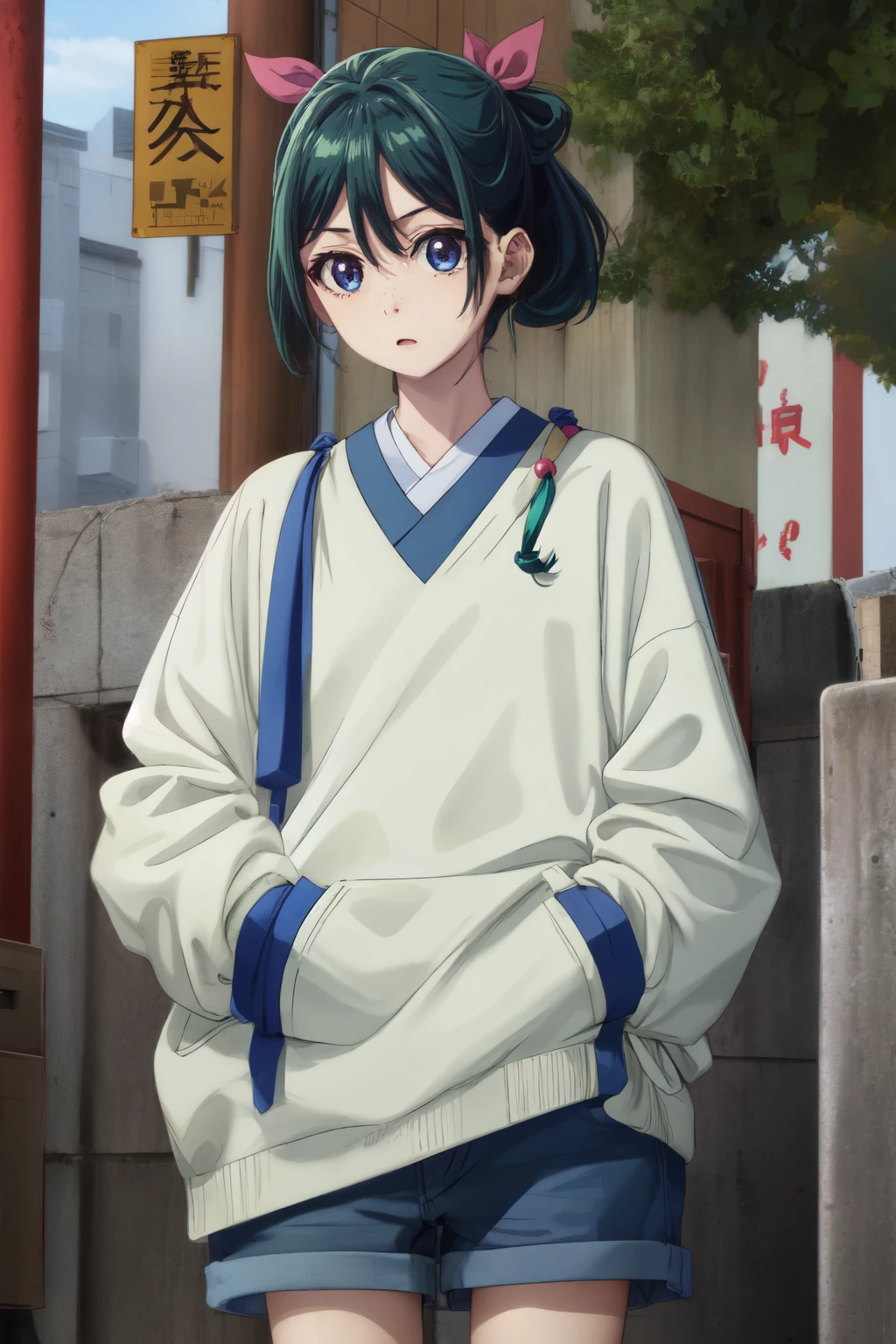 Girl Fashion Trend、Ecup、green hair,solo shot、looking at me、Are thin