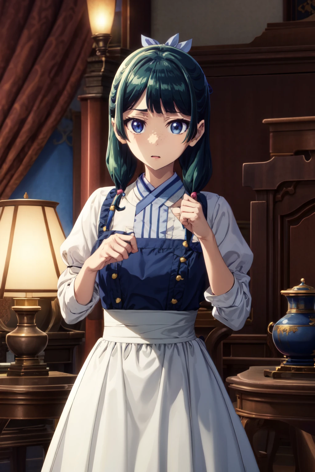 My chestＥcup、hair is green,、Are thin,Maid clothes