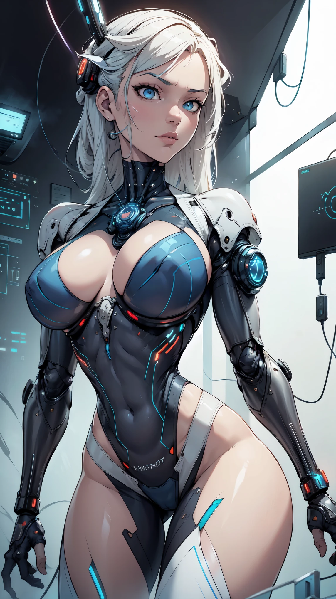 Cyberpunk Neuromant girl, (pale skin, long straight hair, white hair, (neurointerface:1.4), cables connected to head), (cyberpunk setting), (revive a cyborg:1.4), (studio ghibli style art:1.3), sharp, very detailed, high resolution, inspired by hayao miyazaki, anime, art from ghibli movie, natural beauty