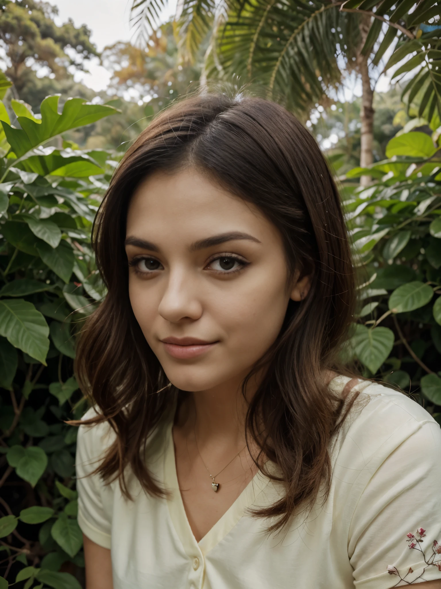 Mulher loira, Em meio de uma floresta. Olhar seduzente e atrativo, cativante. Mulher exibicionista como pop star.